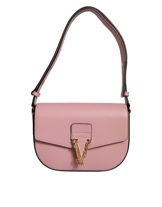 Versace Pink Grainy Calf Leather Logo Crossbody Olkalaukku