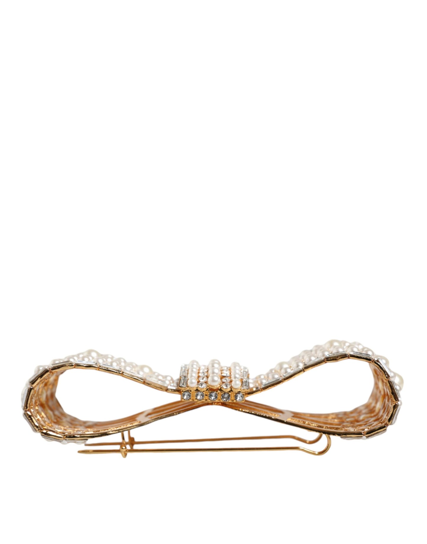 Dolce & Gabbana Gold-Ton Messing Bogen Kristall FauxPearl verschönert Brosche