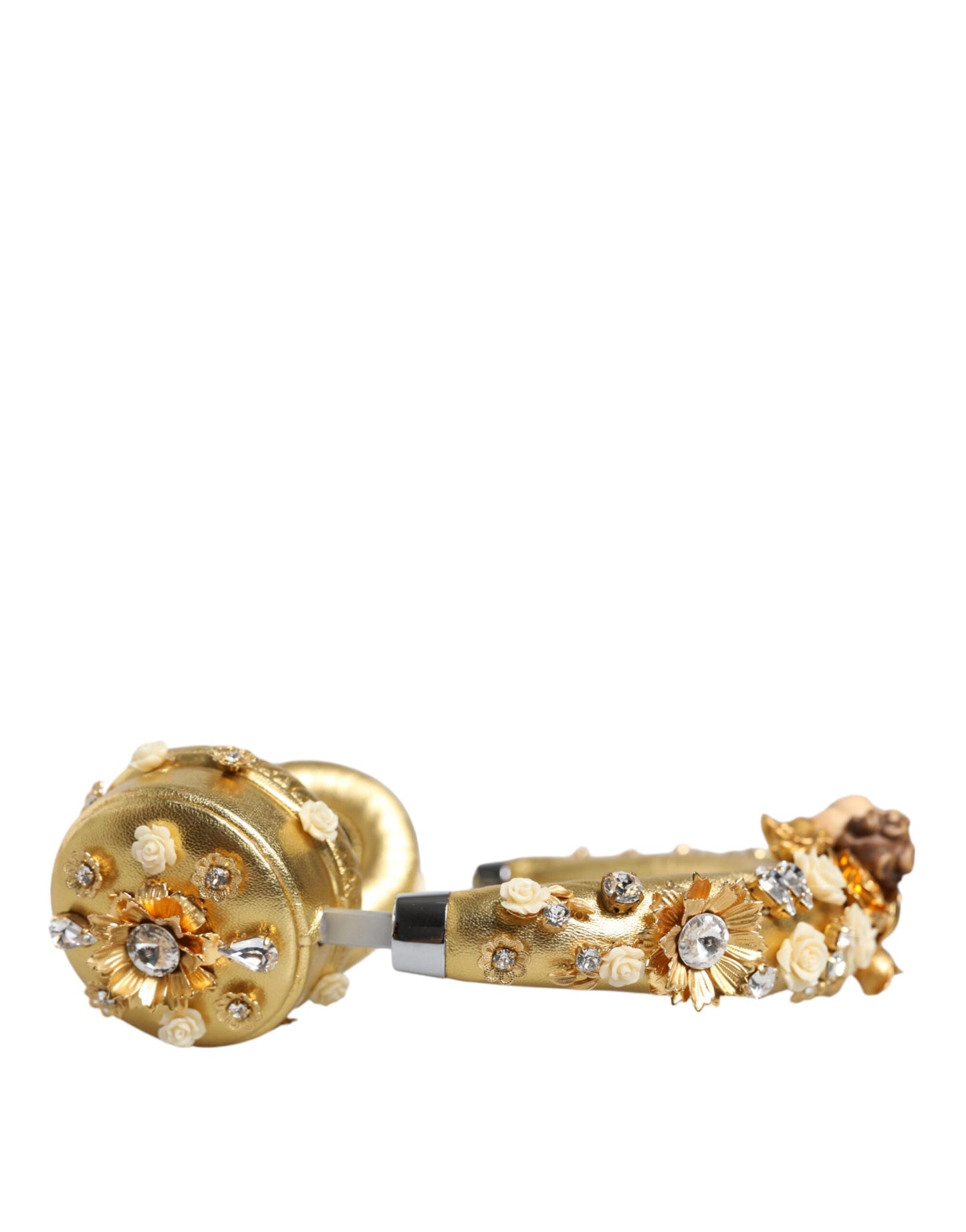 Dolce & Gabbana Gold Leder Floral Crystal Angel Headset Kopfhörer