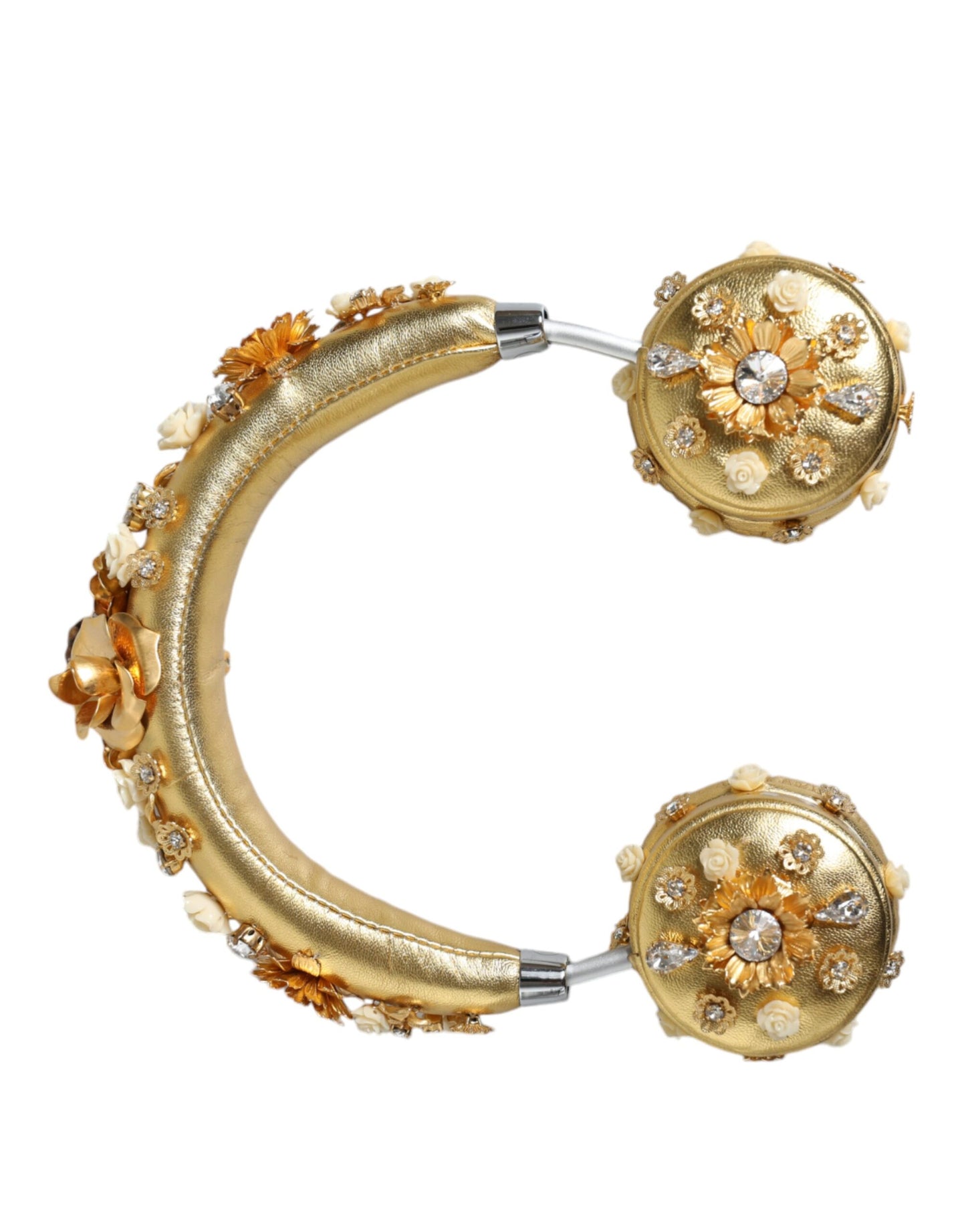 Dolce & Gabbana Gold Leder Floral Crystal Angel Headset Kopfhörer