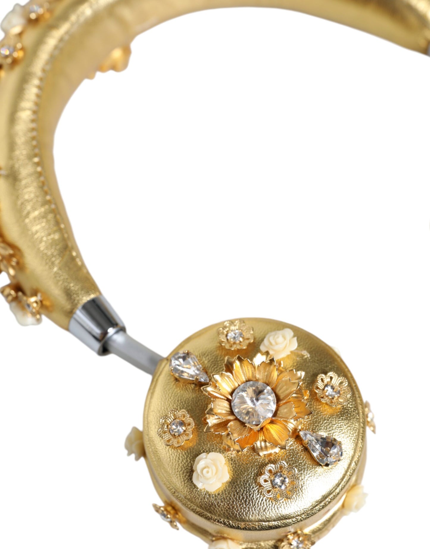 Dolce & Gabbana Gold Leder Floral Crystal Angel Headset Kopfhörer