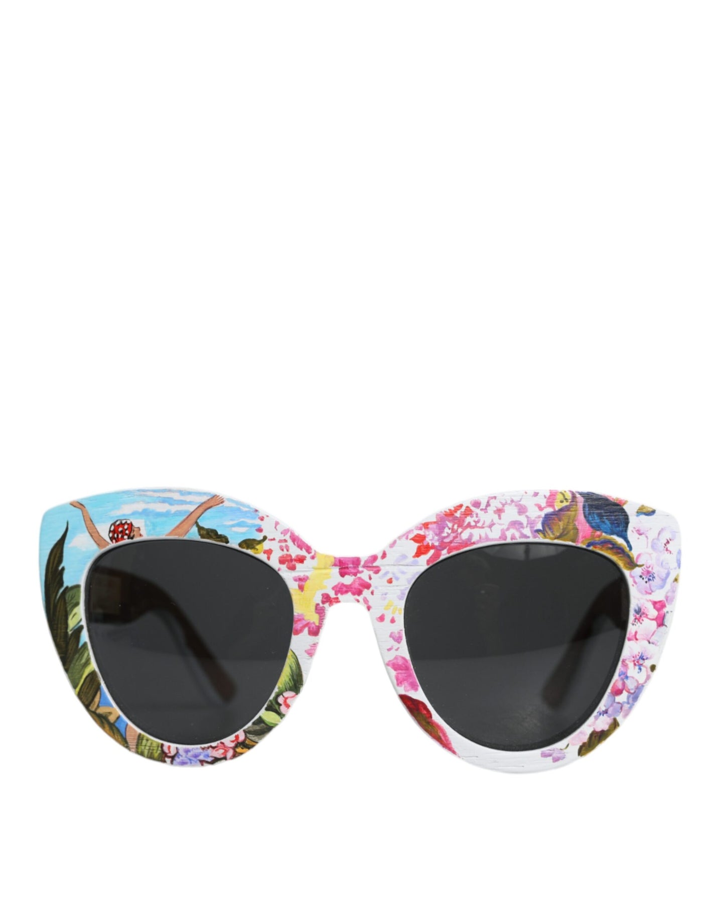 Dolce & Gabbana Multicolor Holz Kristall Messing Rahmen Floral Hand Paint Sonnenbrille