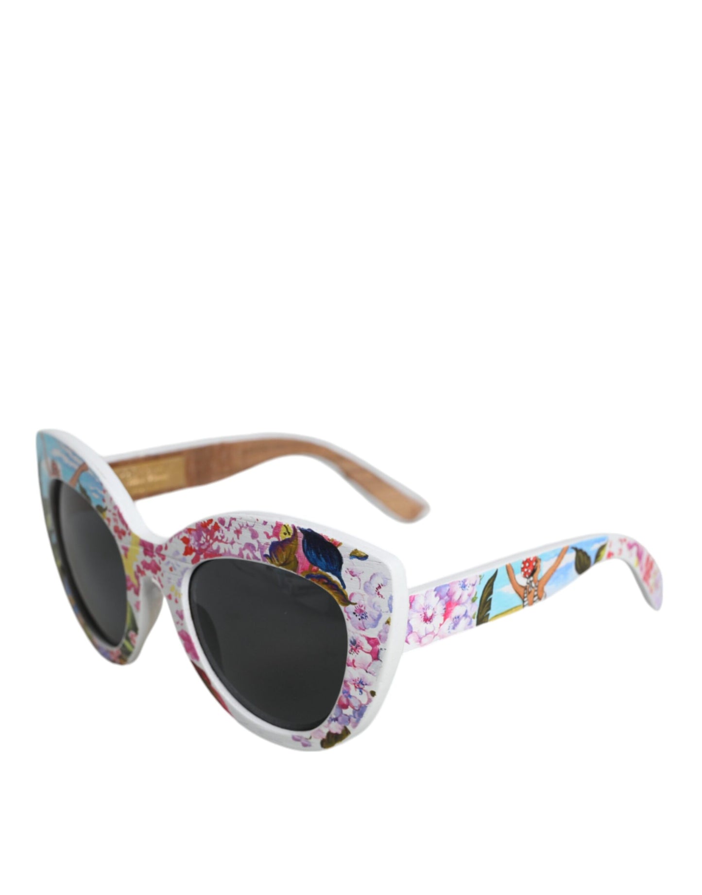 Dolce & Gabbana Multicolor Holz Kristall Messing Rahmen Floral Hand Paint Sonnenbrille