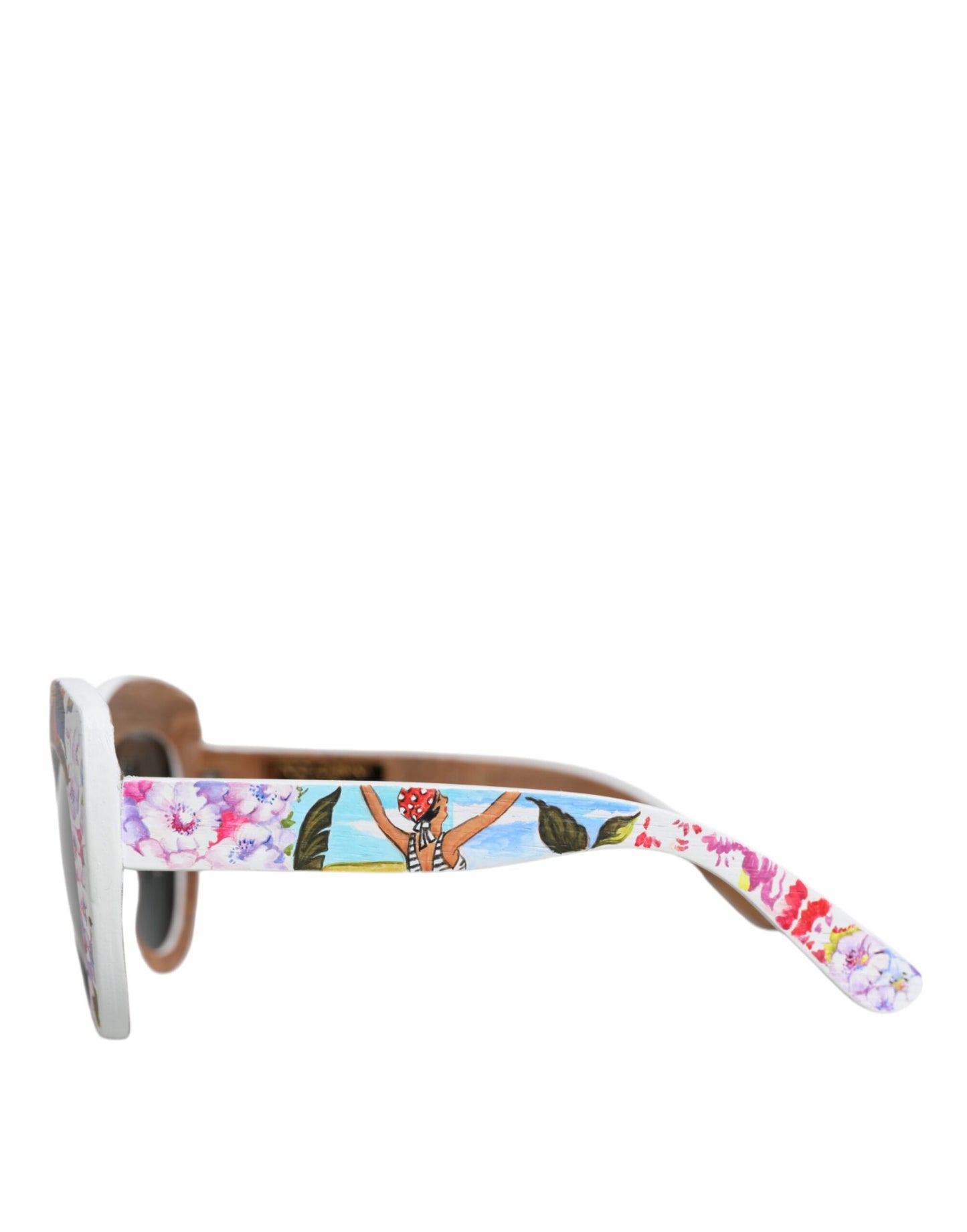 Dolce & Gabbana Multicolor Holz Kristall Messing Rahmen Floral Hand Paint Sonnenbrille