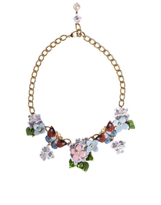 Dolce & Gabbana Multicolor Floral Decor Crystal Gold Messing Kette Halskette