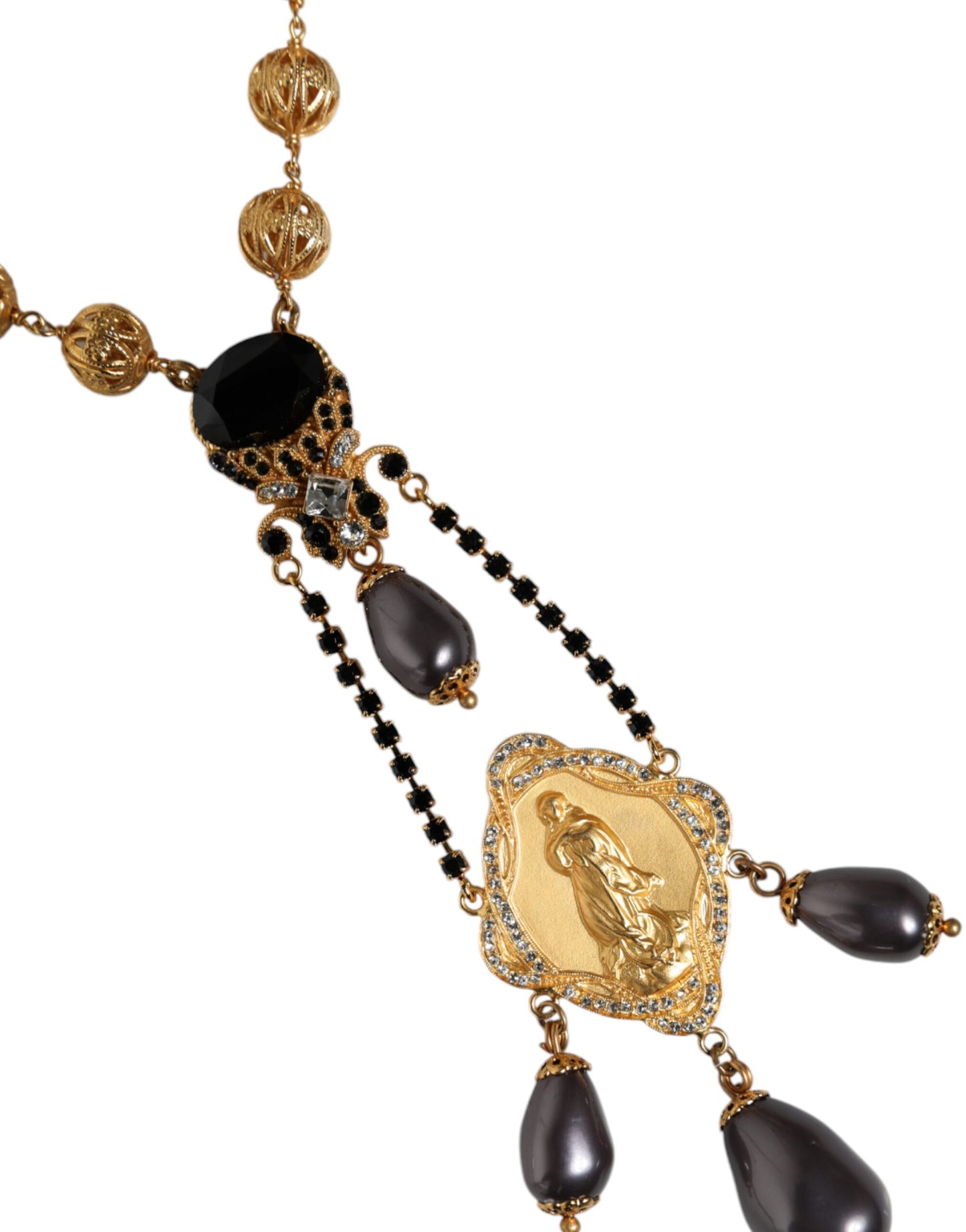 Dolce & Gabbana Goldkette Messing Schwarz Perlen Rosenkranz Stil Halskette