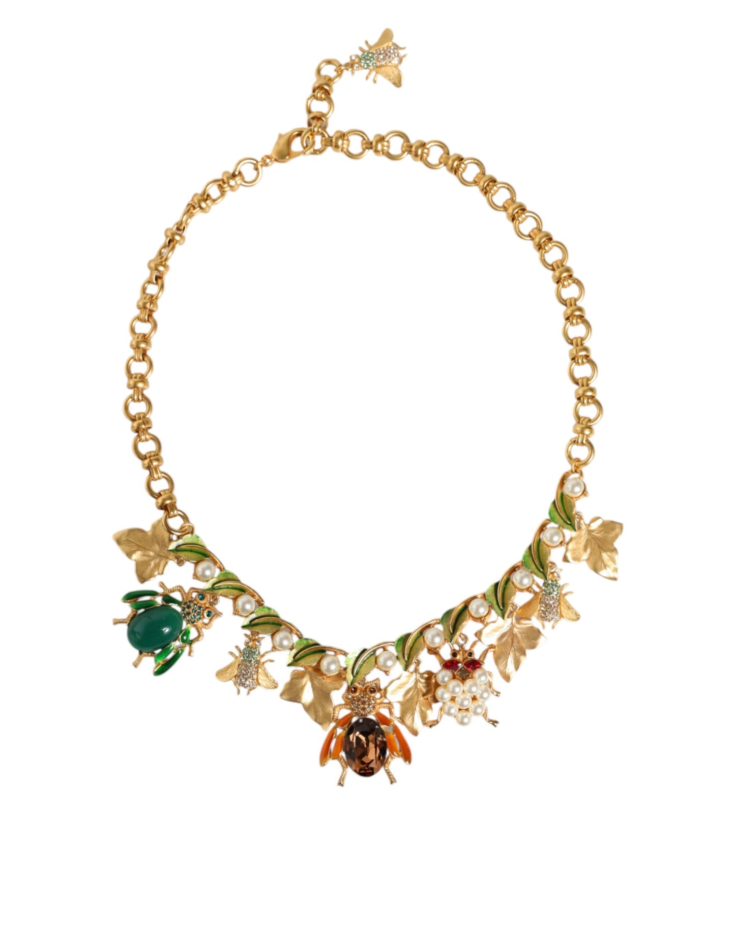 Dolce & Gabbana Gold Messing Crystal Bug Charm Anhänger Statement Halskette