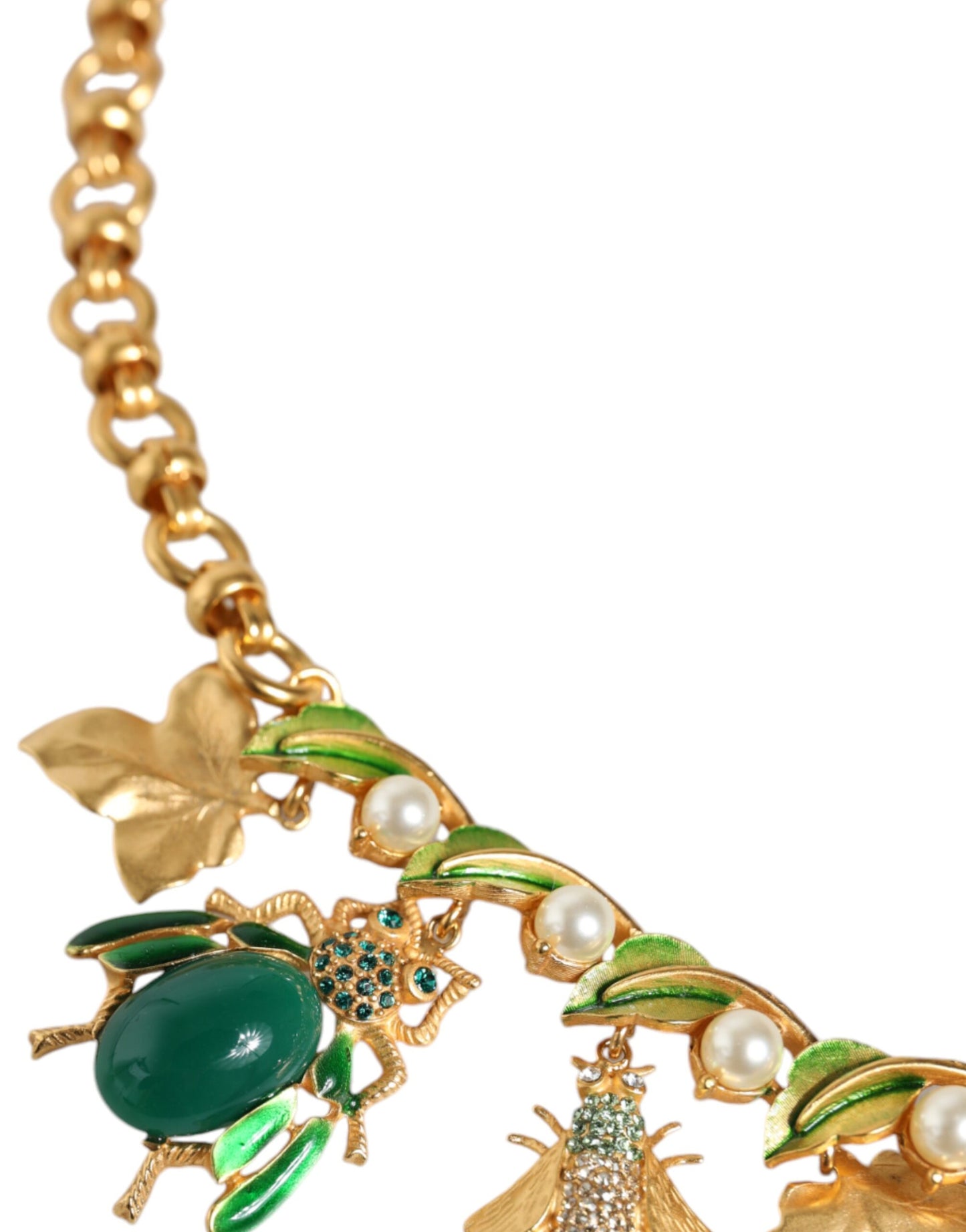 Dolce & Gabbana Gold Messing Crystal Bug Charm Anhänger Statement Halskette