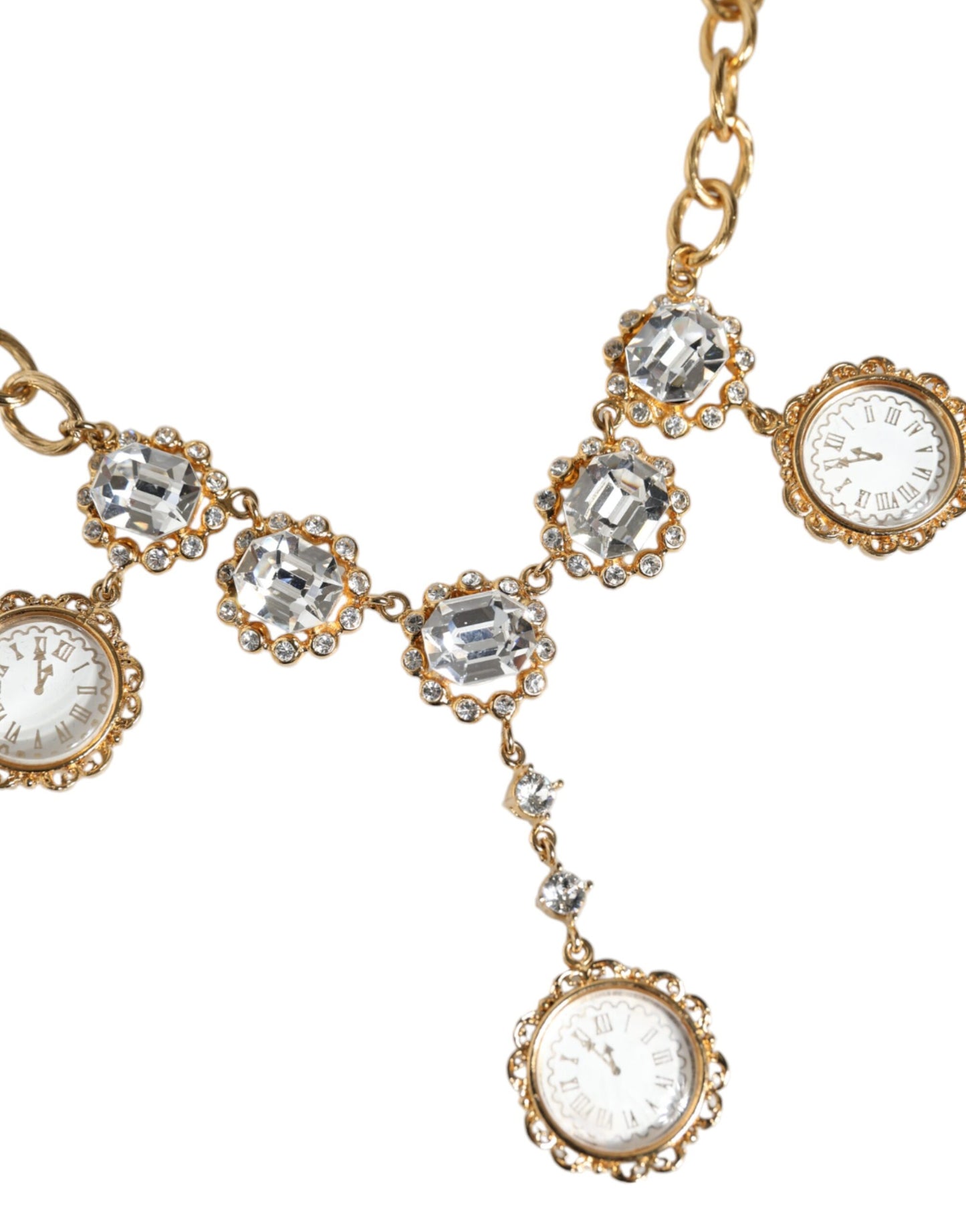 Dolce & Gabbana Gold Kette Messing Kristall Uhr Statement Halskette