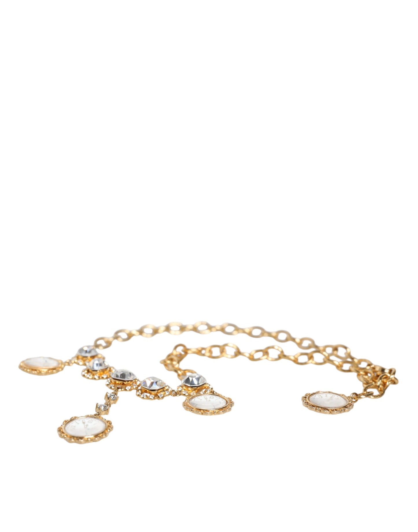 Dolce & Gabbana Gold Kette Messing Kristall Uhr Statement Halskette