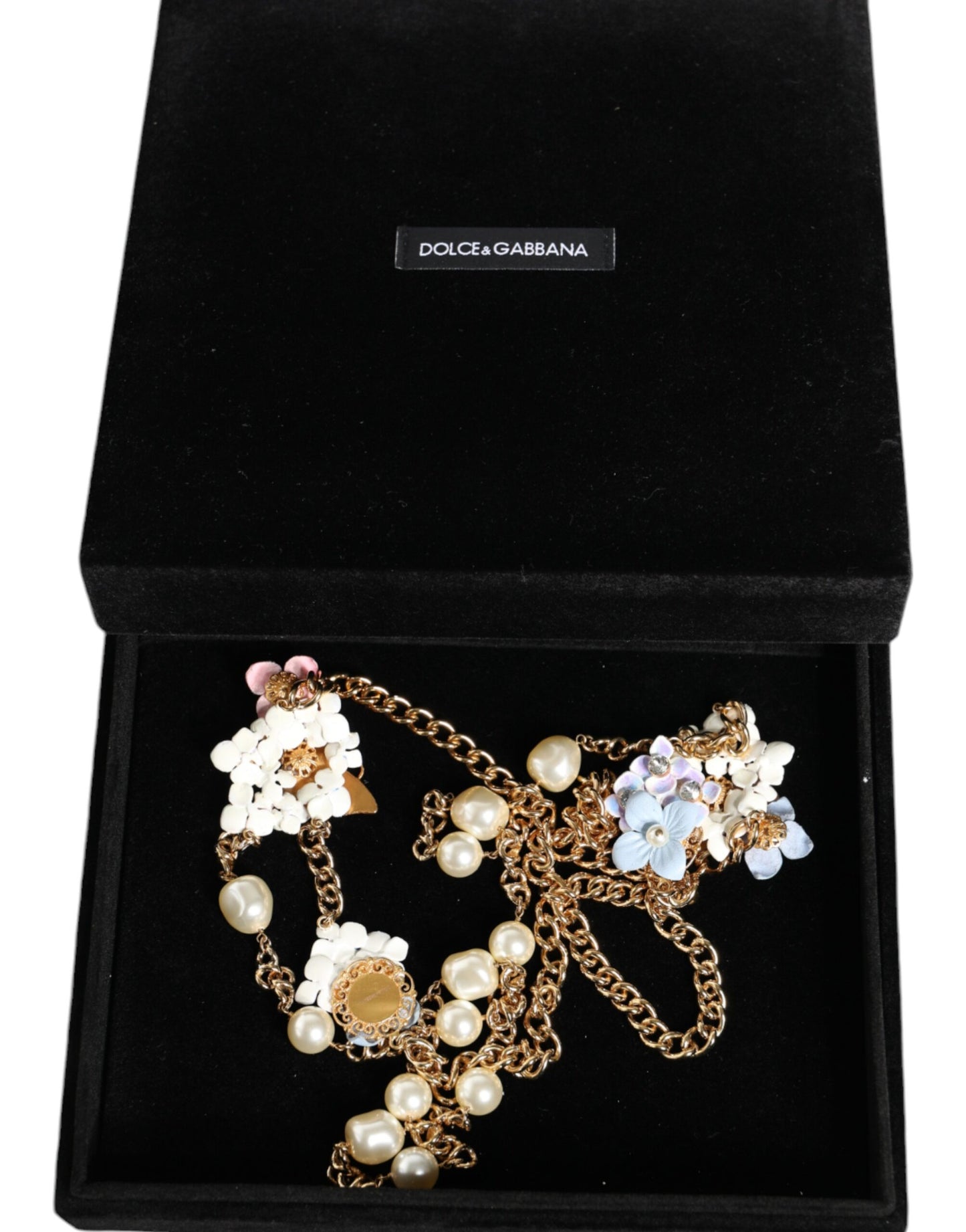 Dolce & Gabbana Gold Kette Messing Floral Geschichtet Kristall Perlenkette