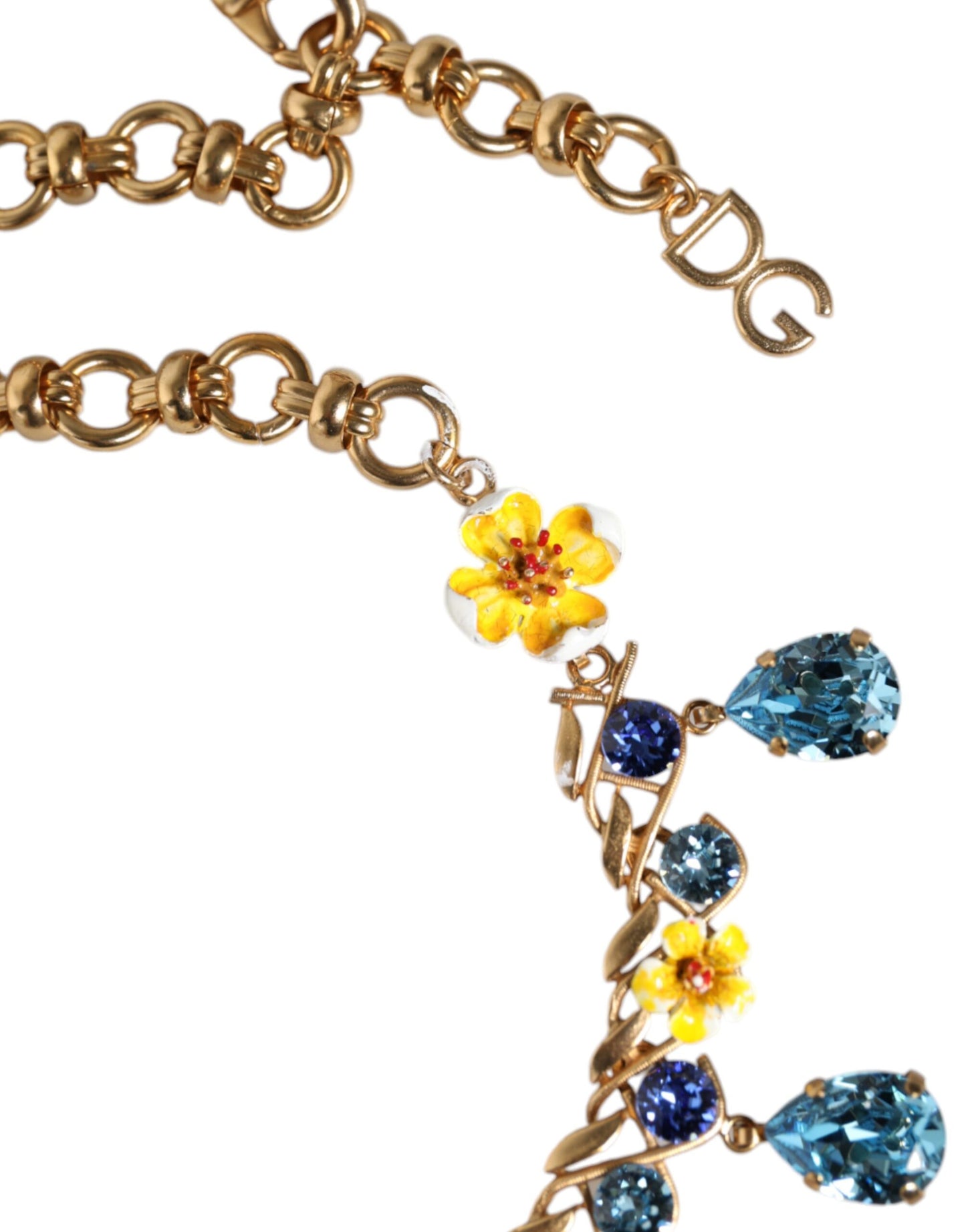 Dolce & Gabbana Gold Messing Kette Floral Kristall Kreuz Anhänger Halskette