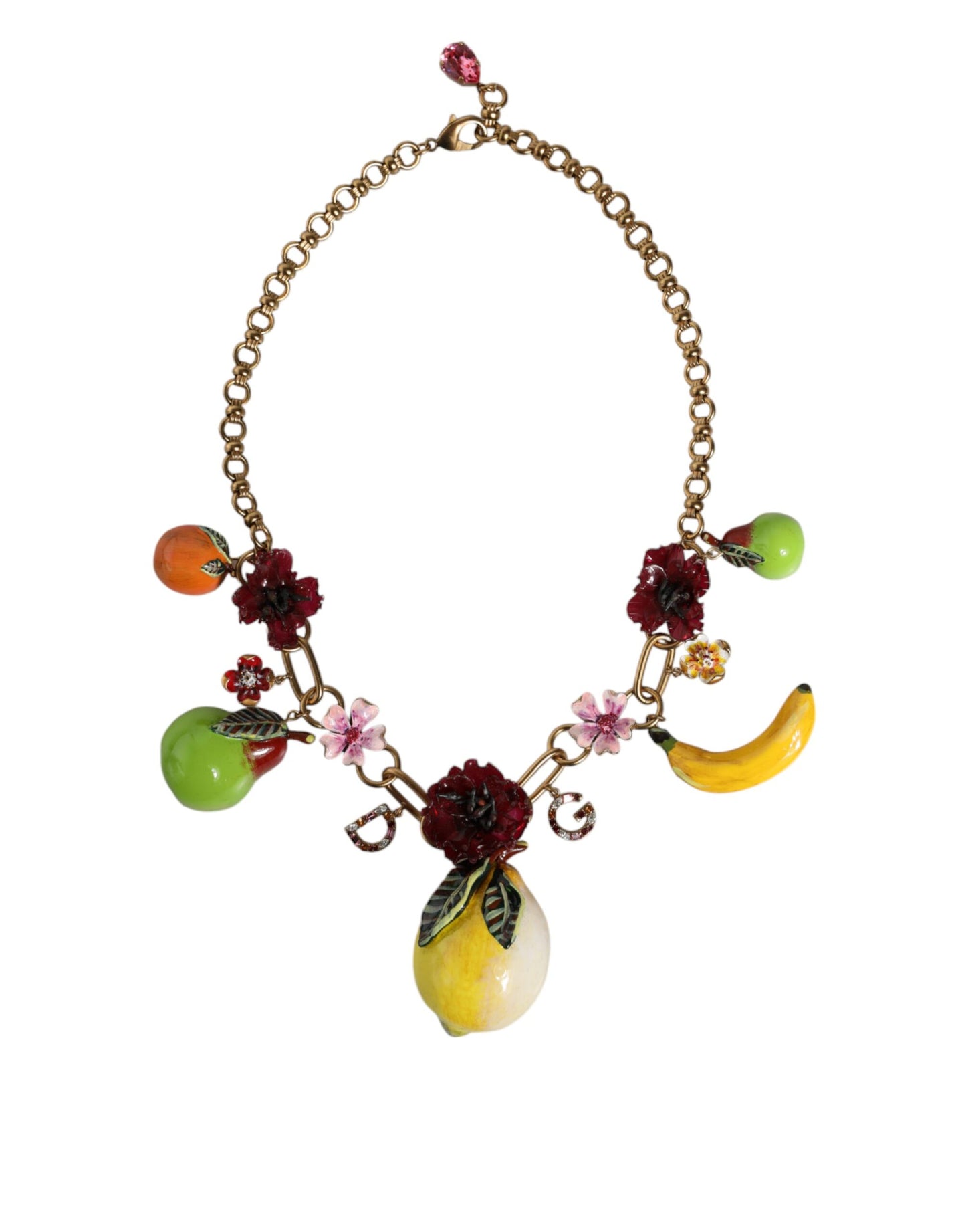 Dolce & Gabbana Goldmessing FRUIT Anhänger Blumen Kristall Logo Halskette