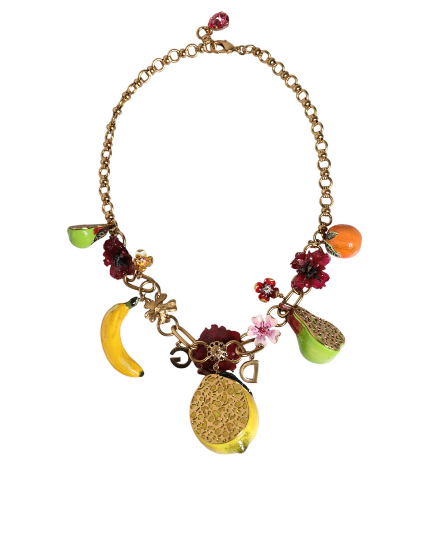 Dolce & Gabbana Goldmessing FRUIT Anhänger Blumen Kristall Logo Halskette