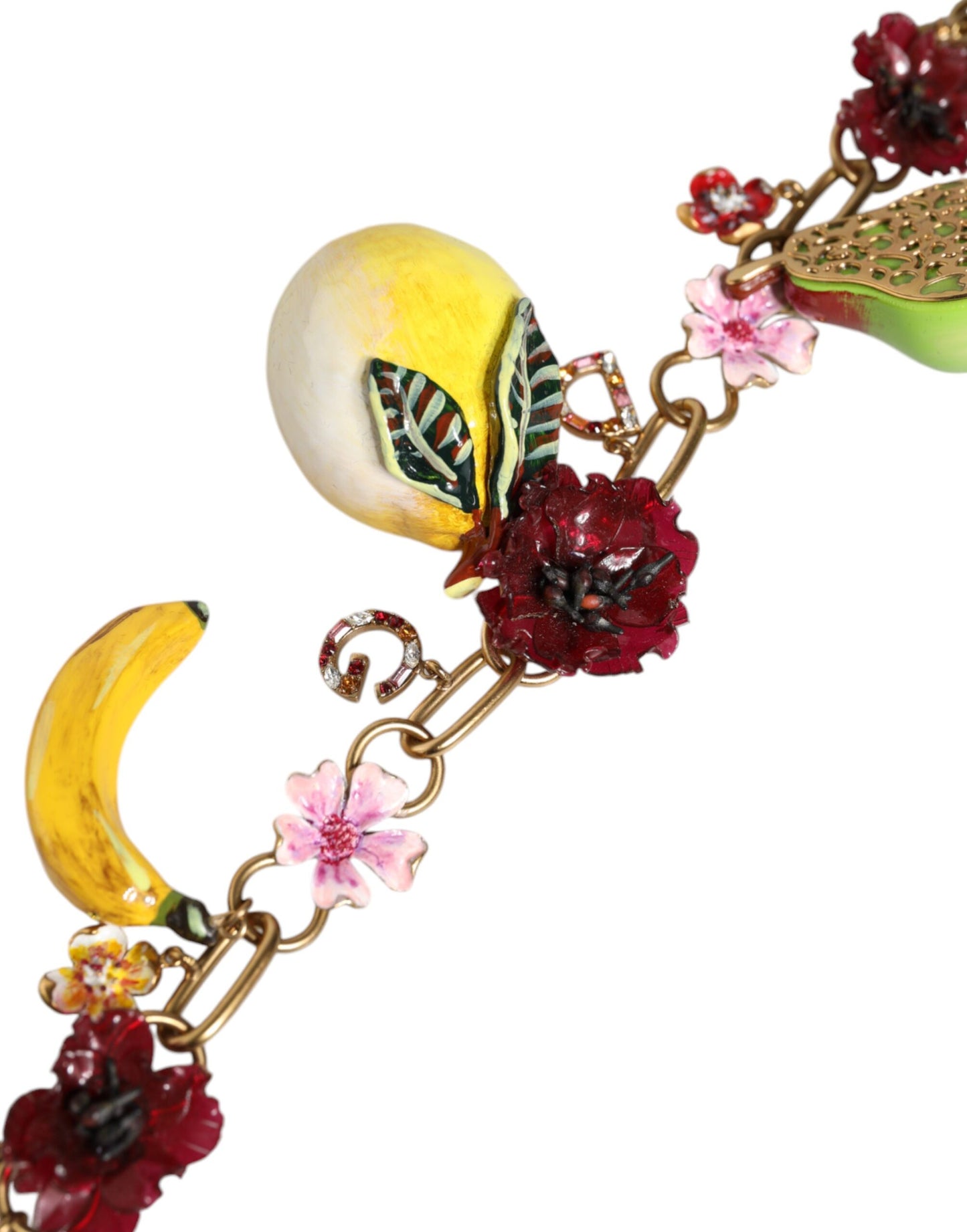 Dolce & Gabbana Goldmessing FRUIT Anhänger Blumen Kristall Logo Halskette