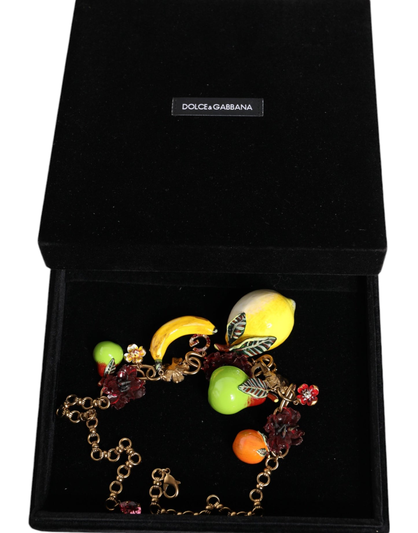 Dolce & Gabbana Goldmessing FRUIT Anhänger Blumen Kristall Logo Halskette