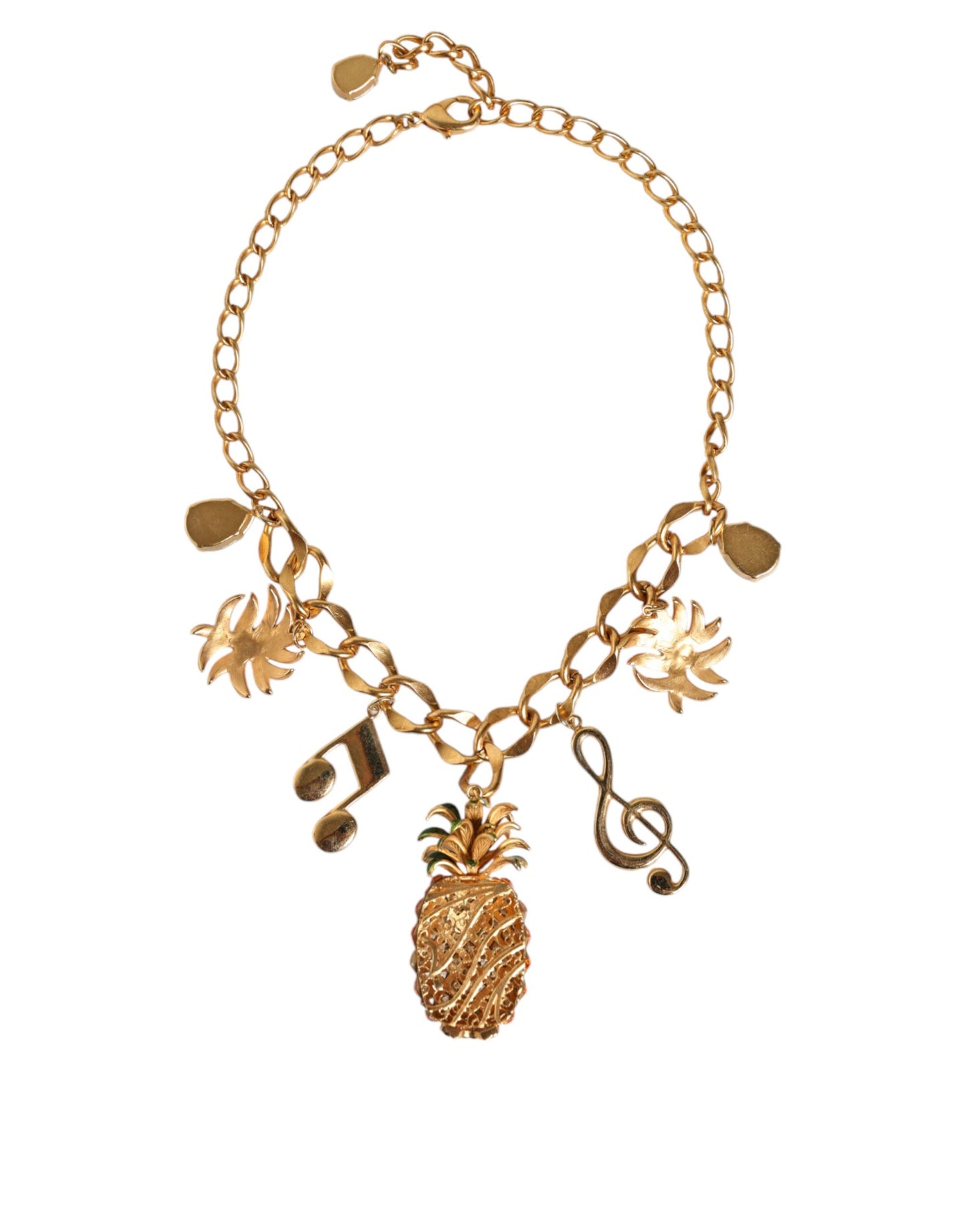 Dolce & Gabbana Gold-Ton Messing Kette Ananas Crystal Musical Halskette