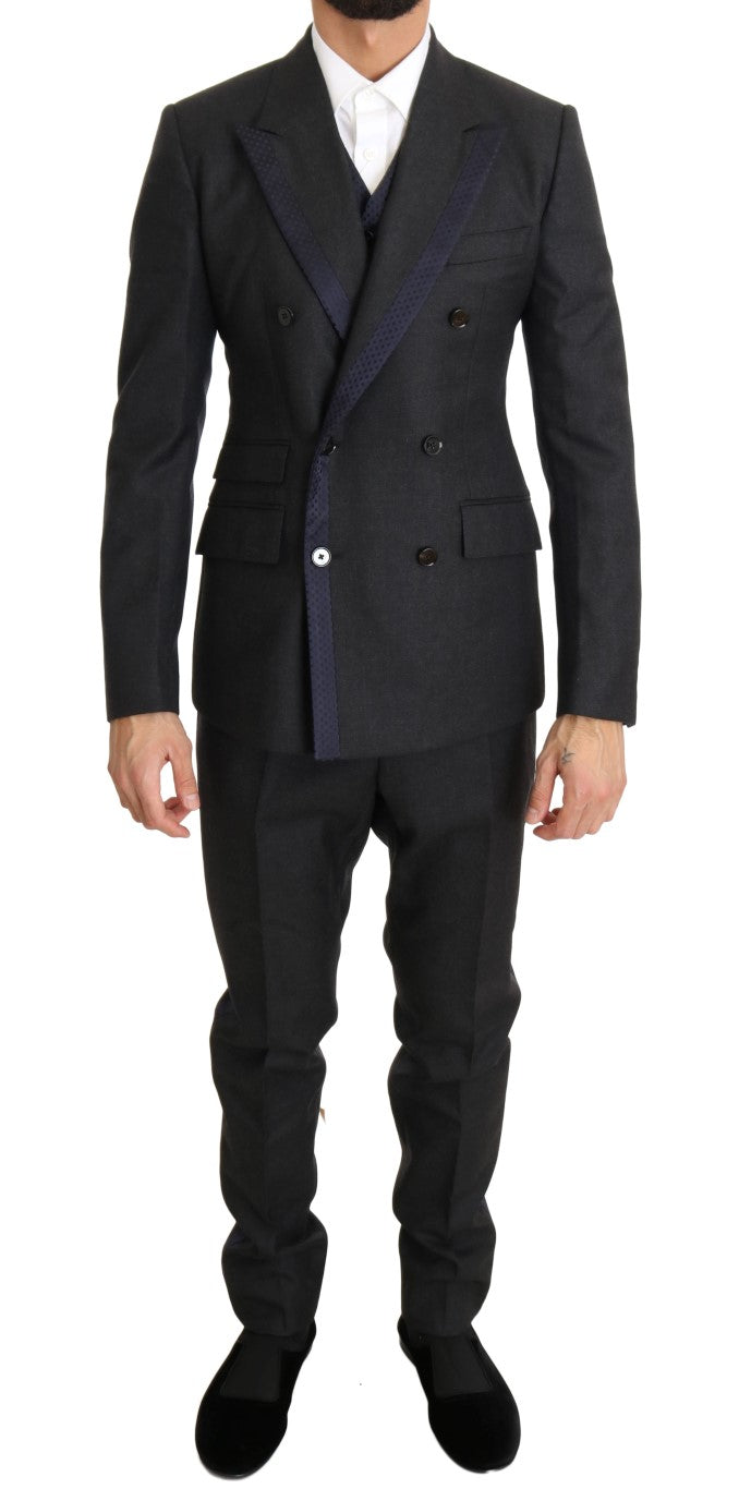 Dolce &amp; Gabbana Elegant Gray Dotted 3-Piece Suit