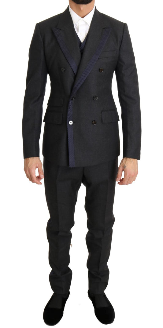 Dolce &amp; Gabbana Elegant Gray Dotted 3-Piece Suit