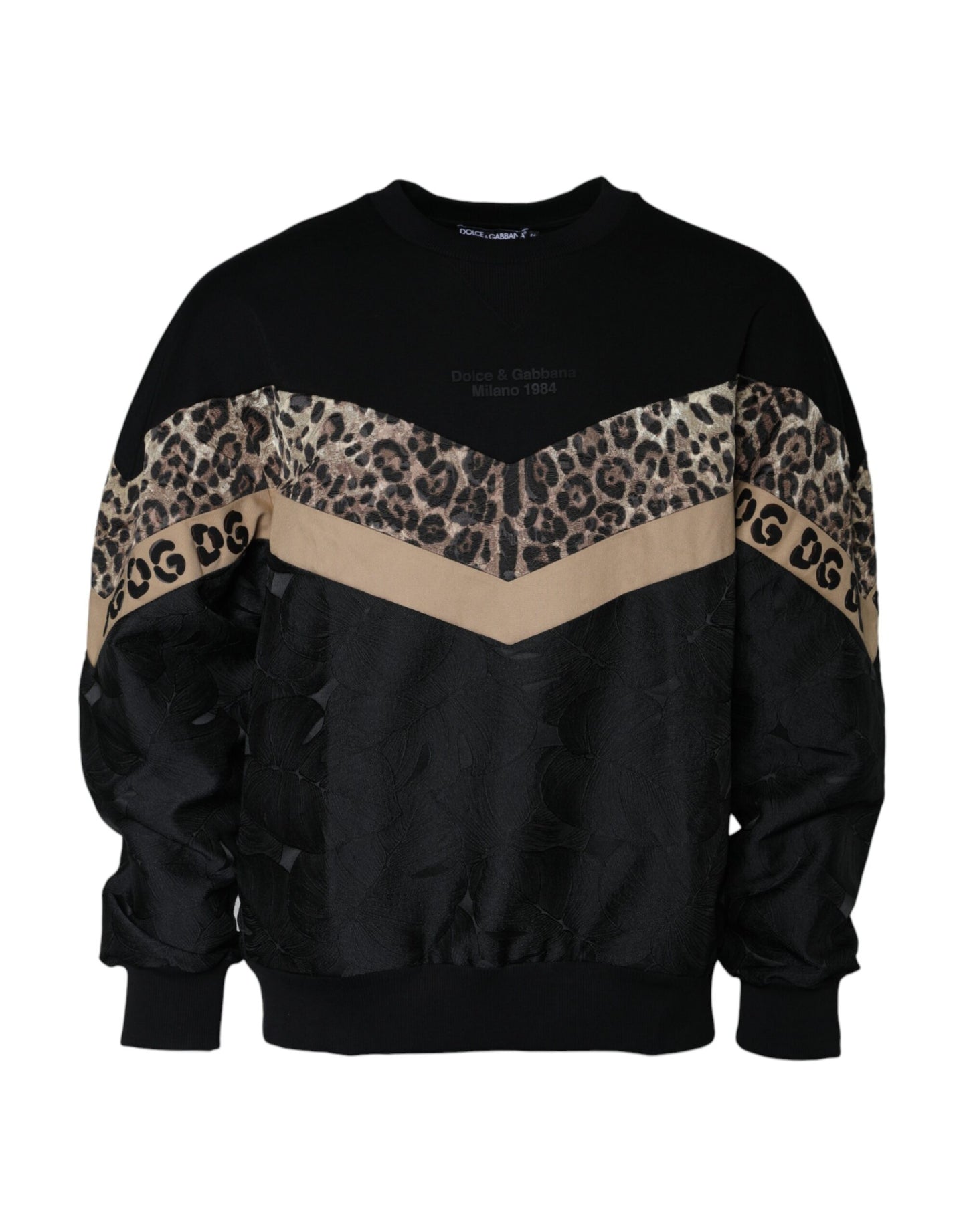 Dolce & Gabbana Schwarzes Leoparden Sweatshirt mit Rundhalsausschnitt Pullover