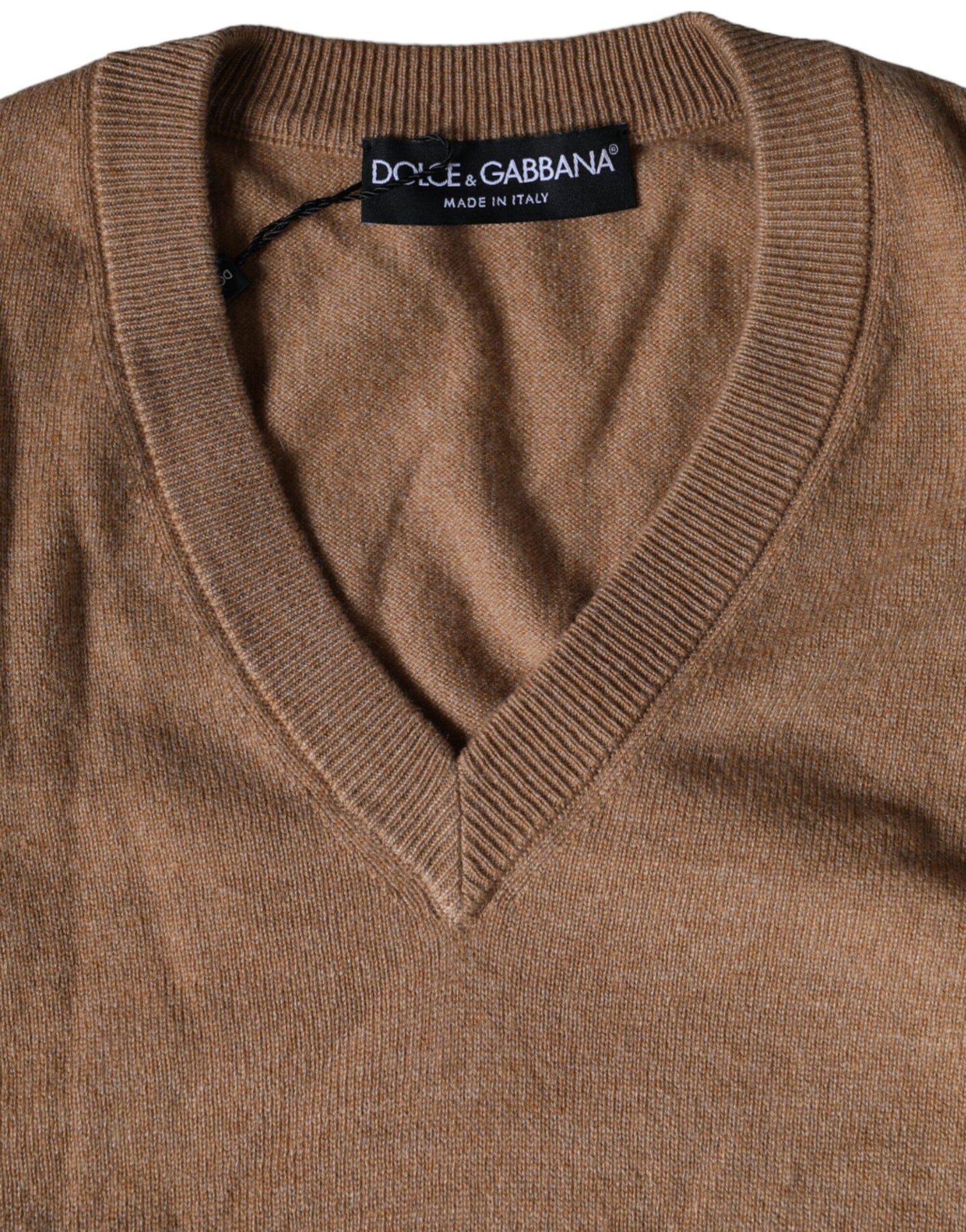 Dolce & Gabbana Brauner Kaschmir-Strickpullover mit V-Ausschnitt