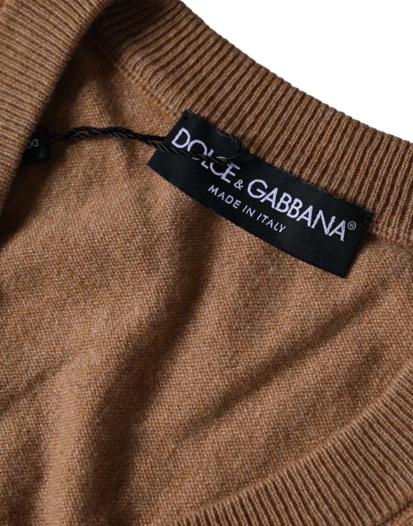 Dolce &amp; Gabbana Brown Cashmere Knit V-neck Pullover Sweater