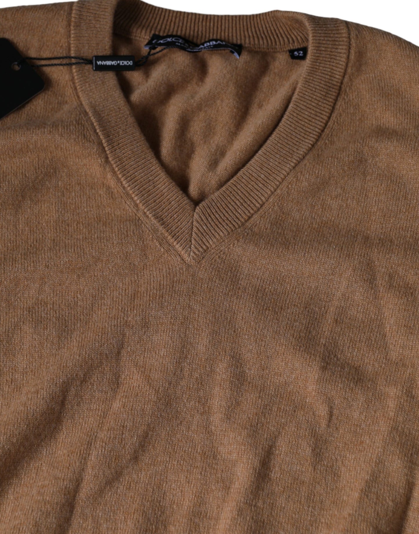 Dolce &amp; Gabbana Brown Cashmere Knit V-neck Pullover Sweater