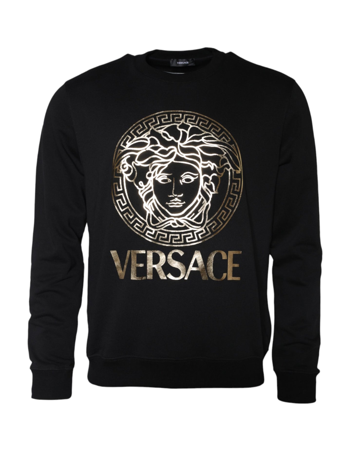 Versace Schwarzes Medusa Fleece-Baumwoll-Rundhals-Sweatshirt Pullover