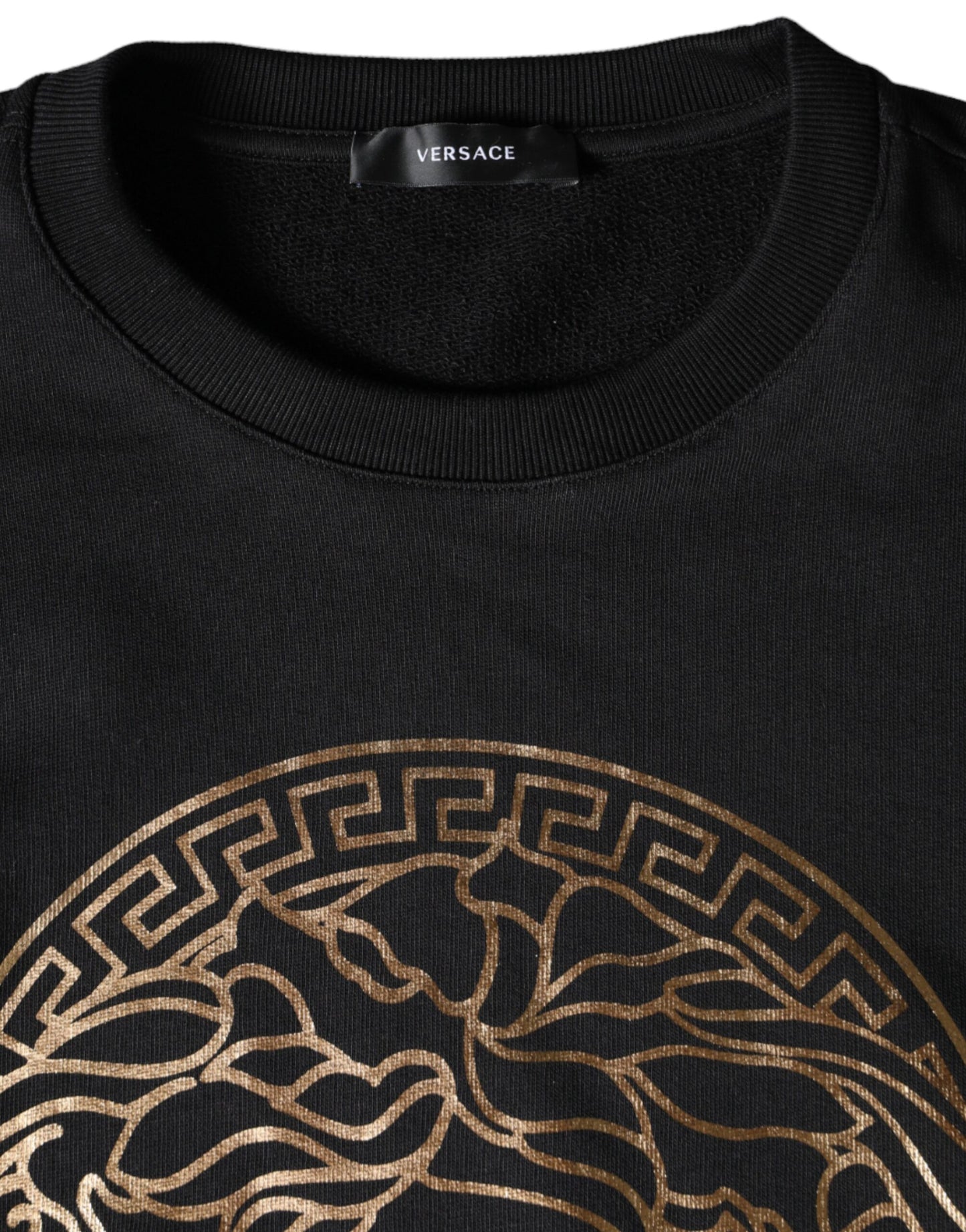 Versace Schwarzes Medusa Fleece-Baumwoll-Rundhals-Sweatshirt Pullover