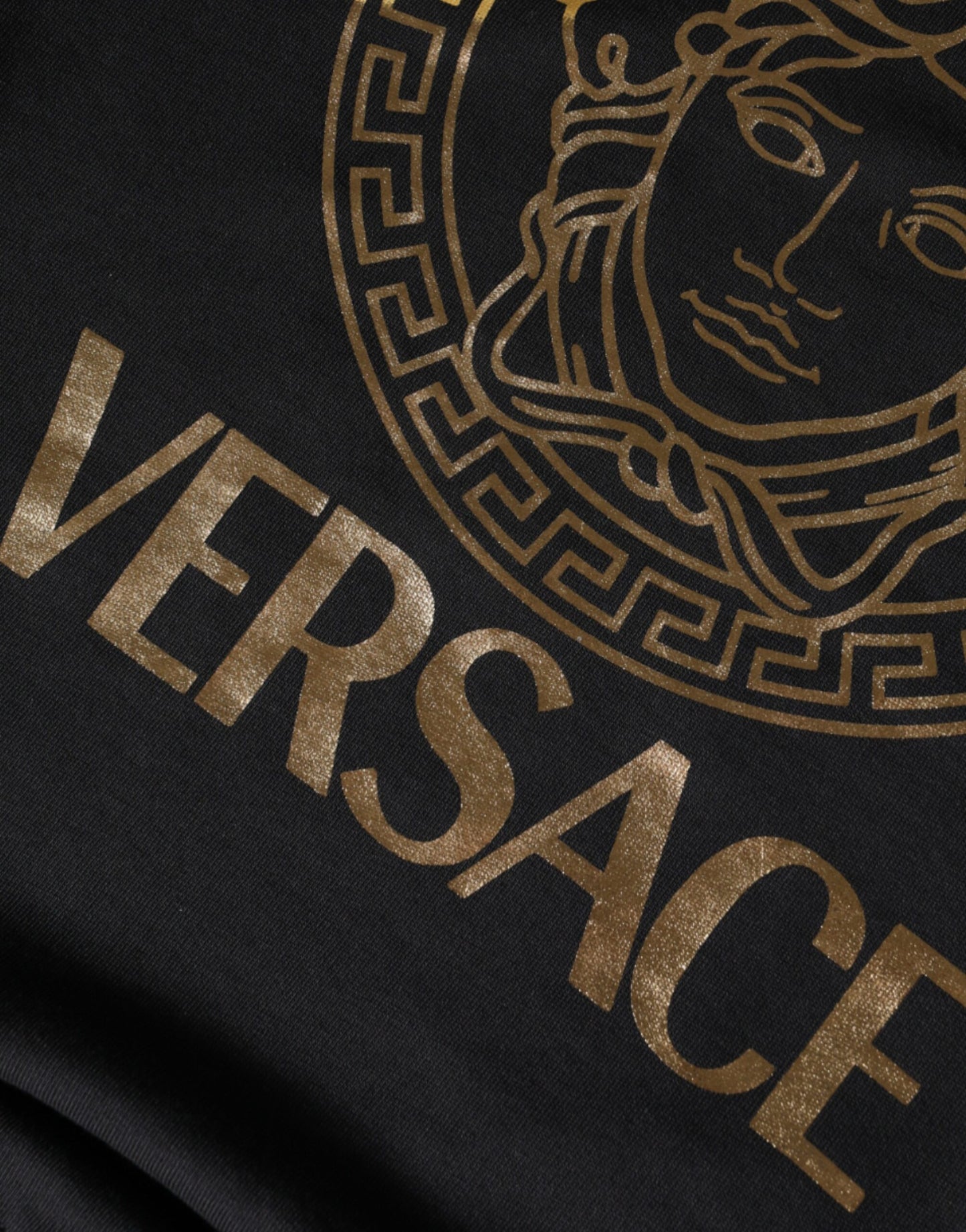 Versace Schwarzes Medusa Fleece-Baumwoll-Rundhals-Sweatshirt Pullover