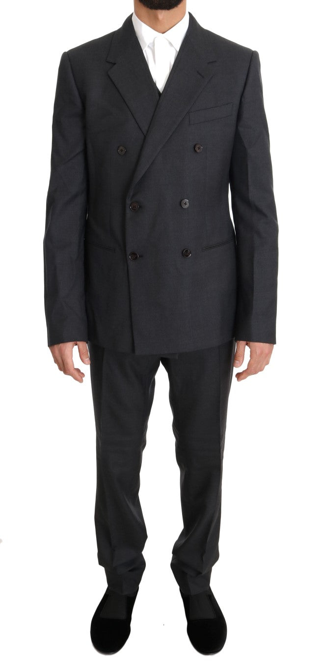 Dolce &amp; Gabbana Elegant gray double-breasted suit in wool and silk