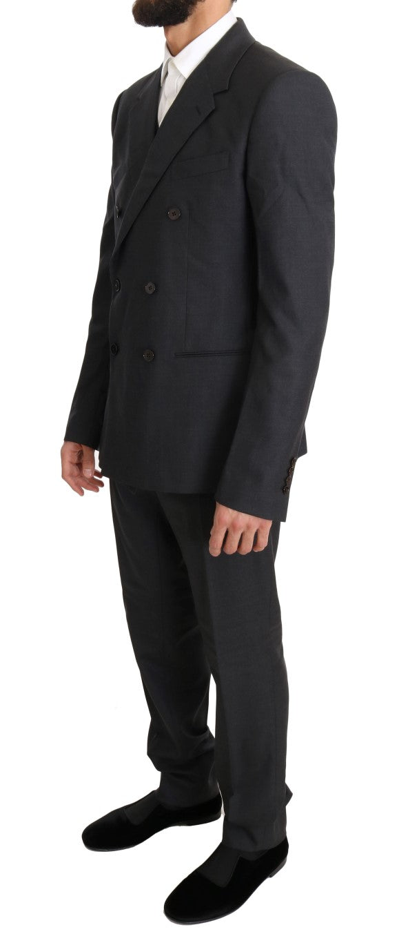 Dolce &amp; Gabbana Elegant gray double-breasted suit in wool and silk