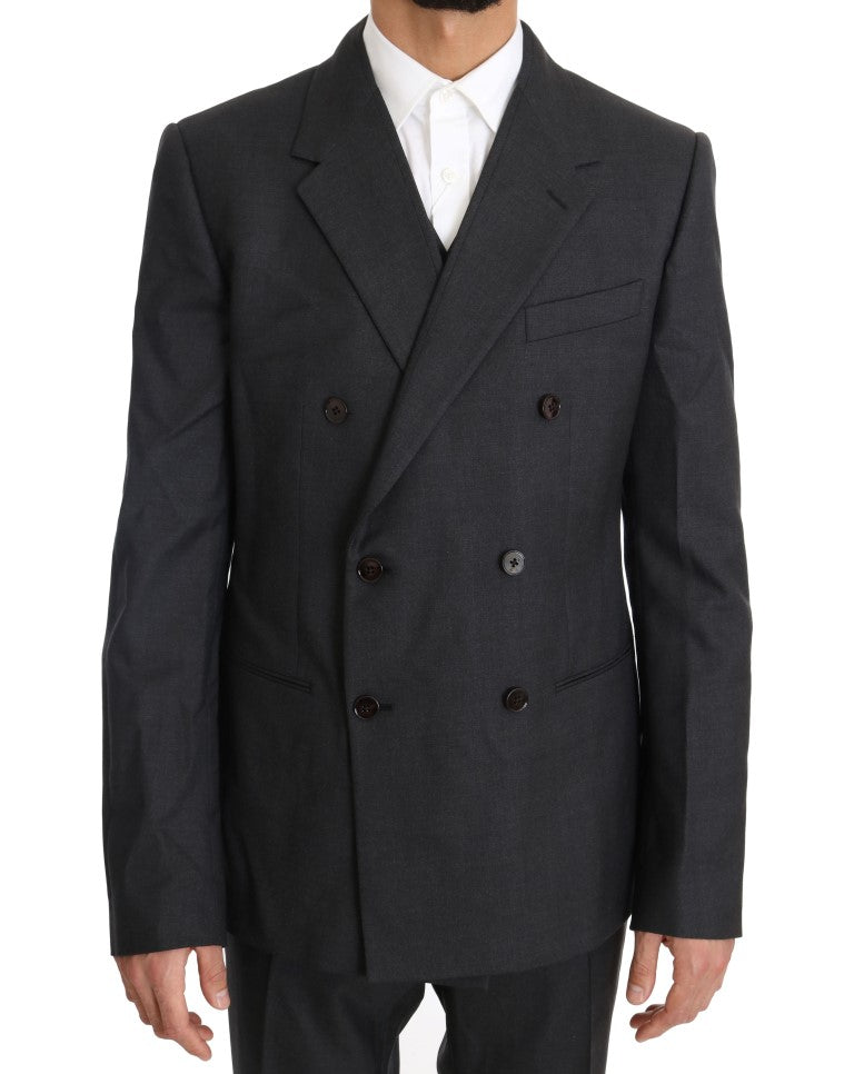 Dolce &amp; Gabbana Elegant gray double-breasted suit in wool and silk