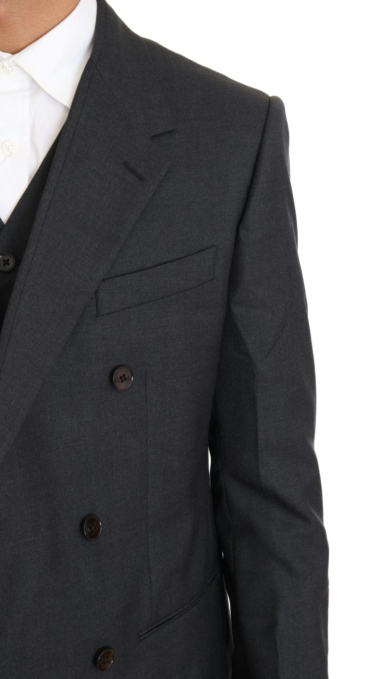 Dolce &amp; Gabbana Elegant gray double-breasted suit in wool and silk