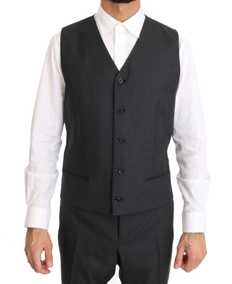 Dolce &amp; Gabbana Elegant gray double-breasted suit in wool and silk