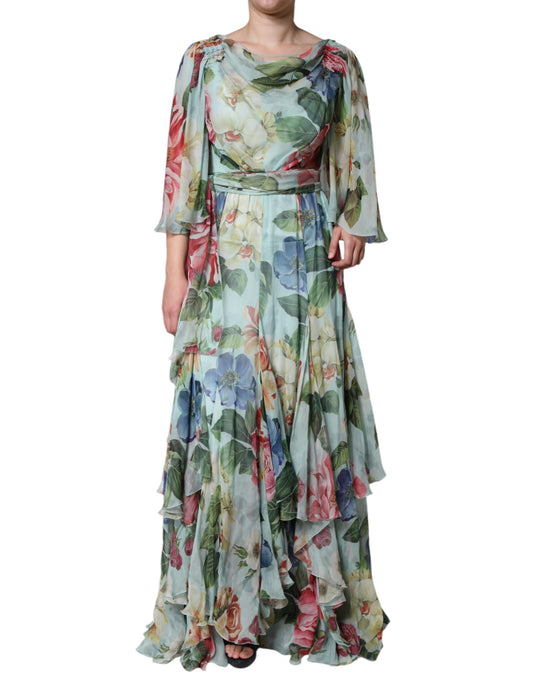 Dolce &amp; Gabbana Multicolor Floral Silk Long Gown Dress