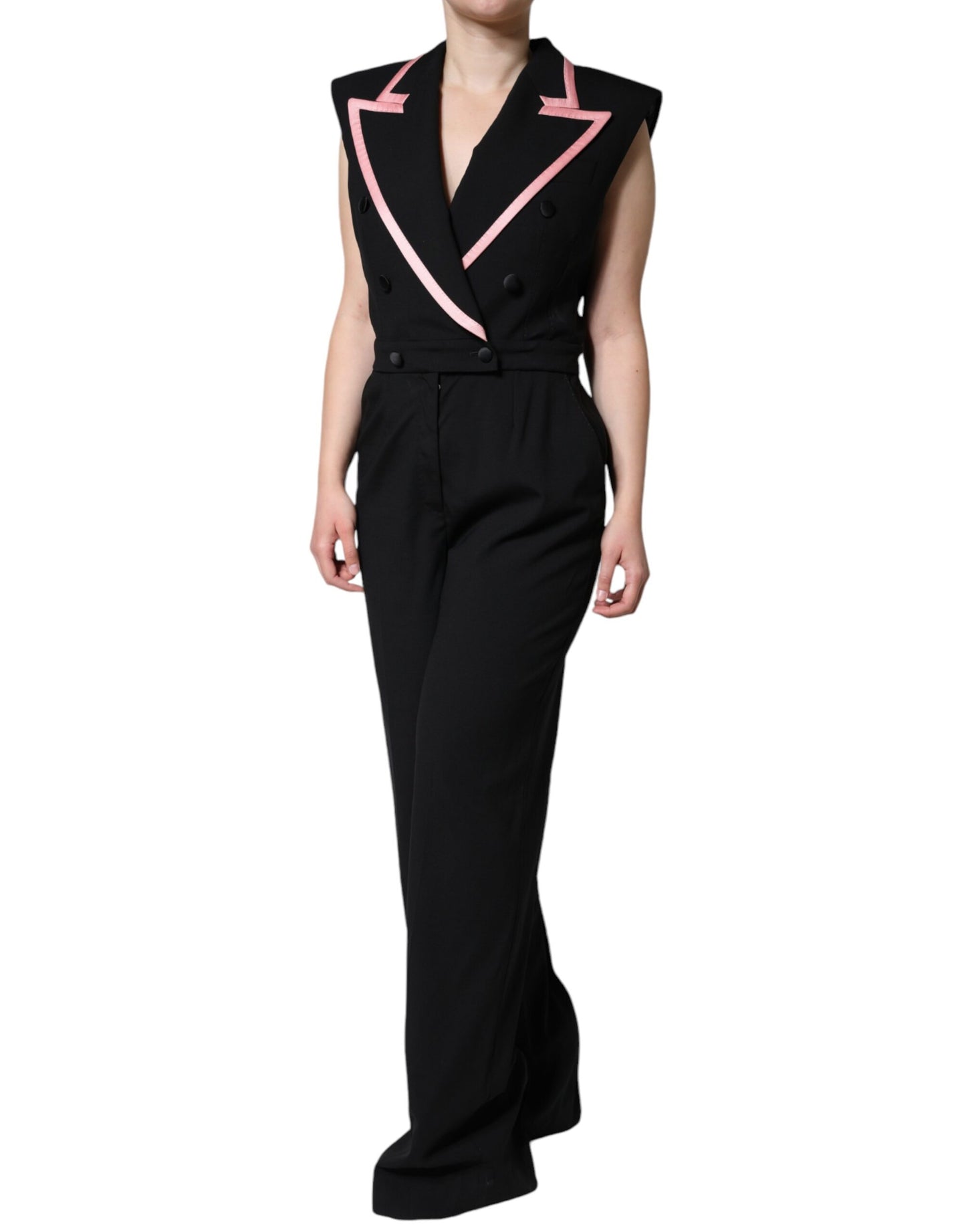 Dolce & Gabbana Schwarzes ärmelloses Jumpsuit-Kleid aus einer Wollmischung