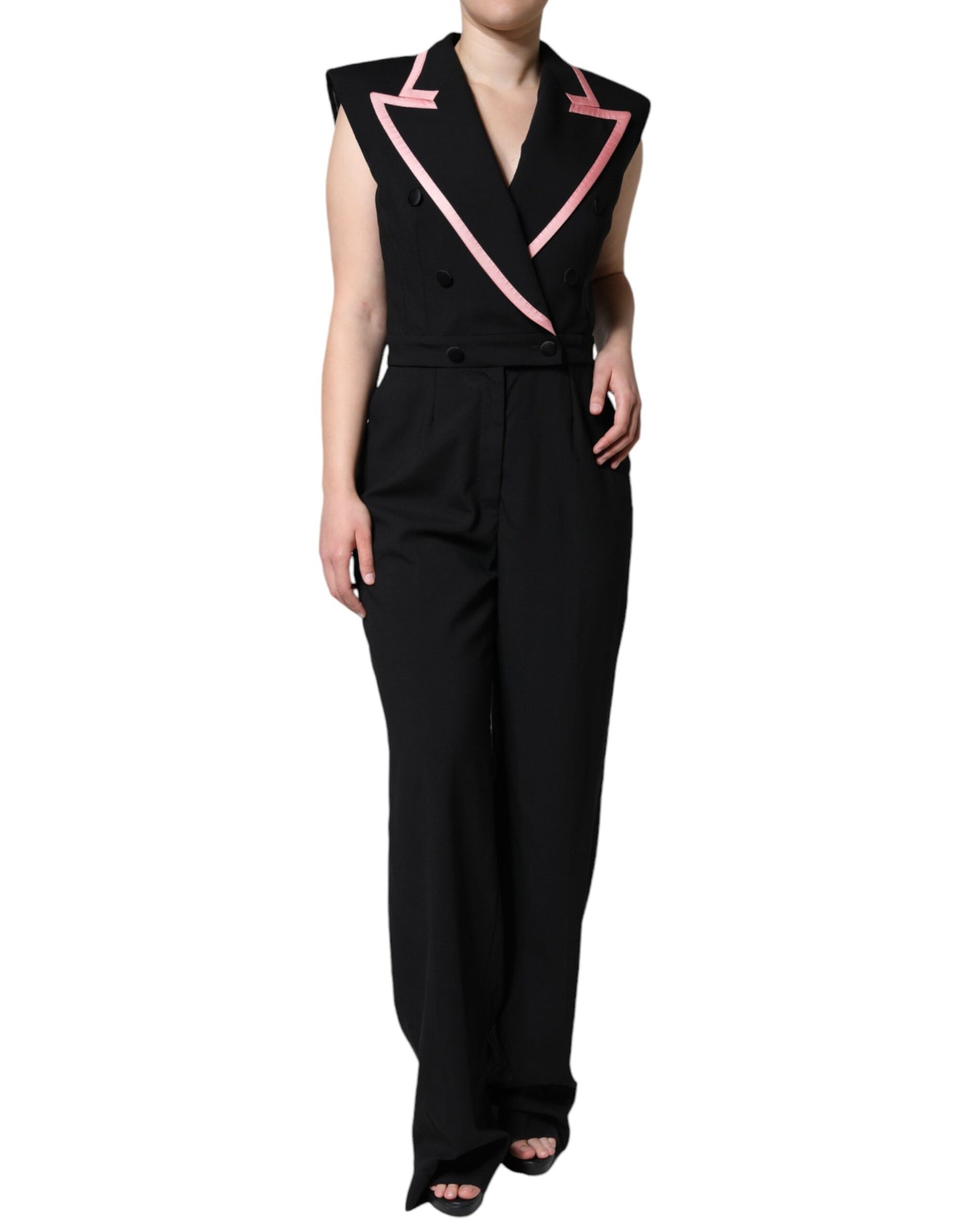 Dolce & Gabbana Schwarzes ärmelloses Jumpsuit-Kleid aus einer Wollmischung