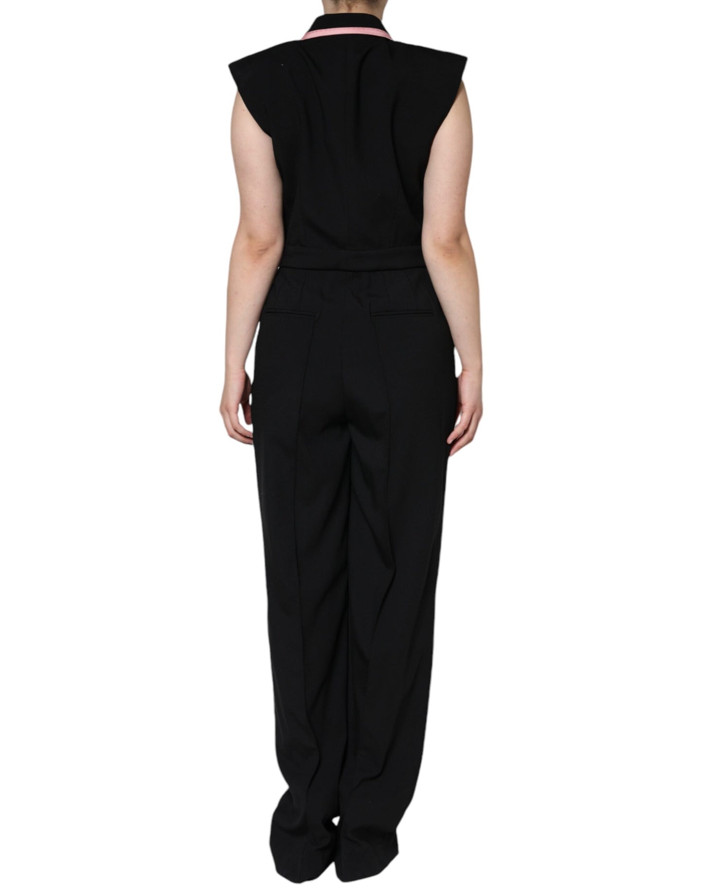 Dolce & Gabbana Schwarzes ärmelloses Jumpsuit-Kleid aus einer Wollmischung