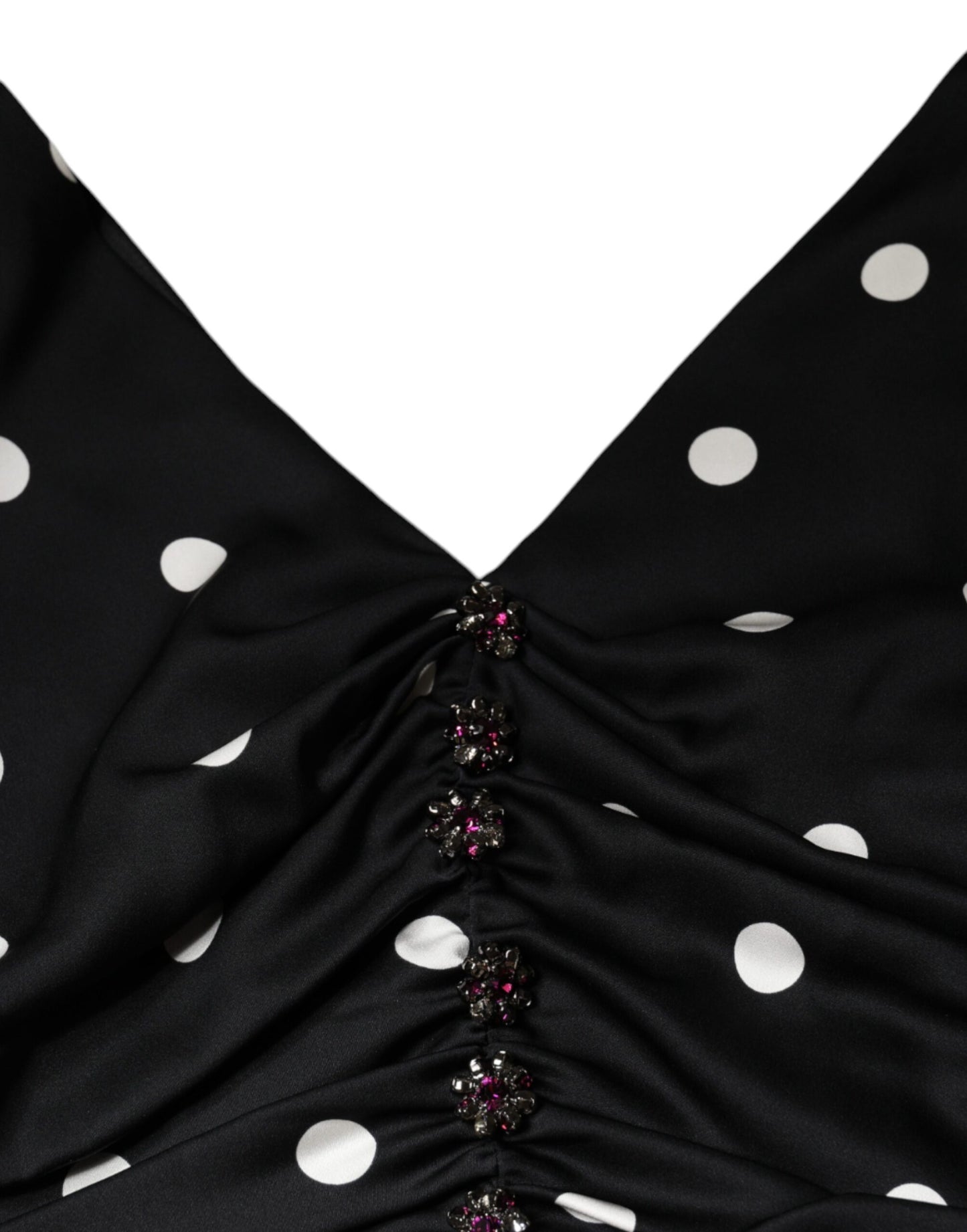 Dolce &amp; Gabbana Black Silk Polka Dot V-pääntie tupsu midi-mekko