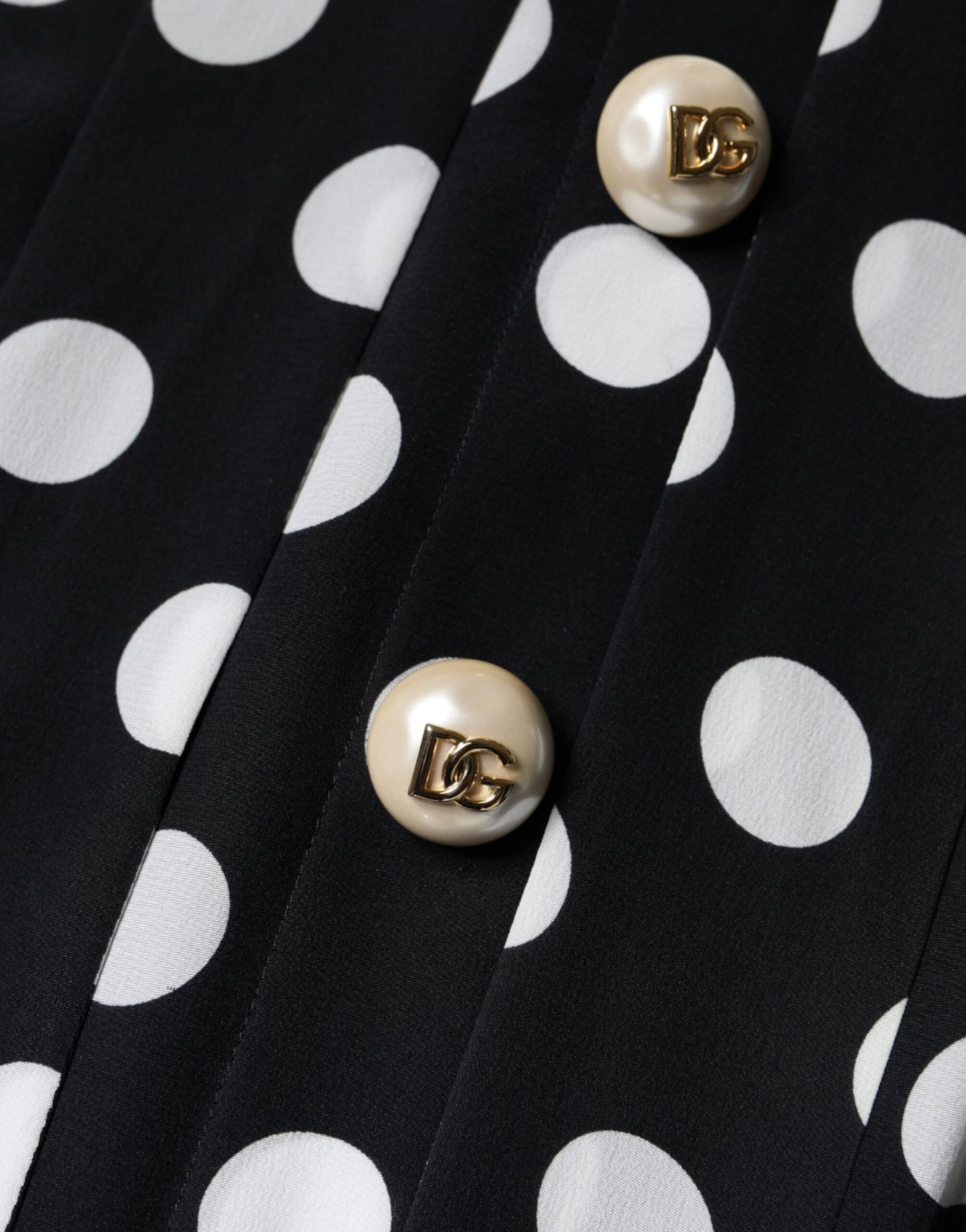 Dolce &amp; Gabbana Black White Polka Dot Ascot Collar Midi Dress