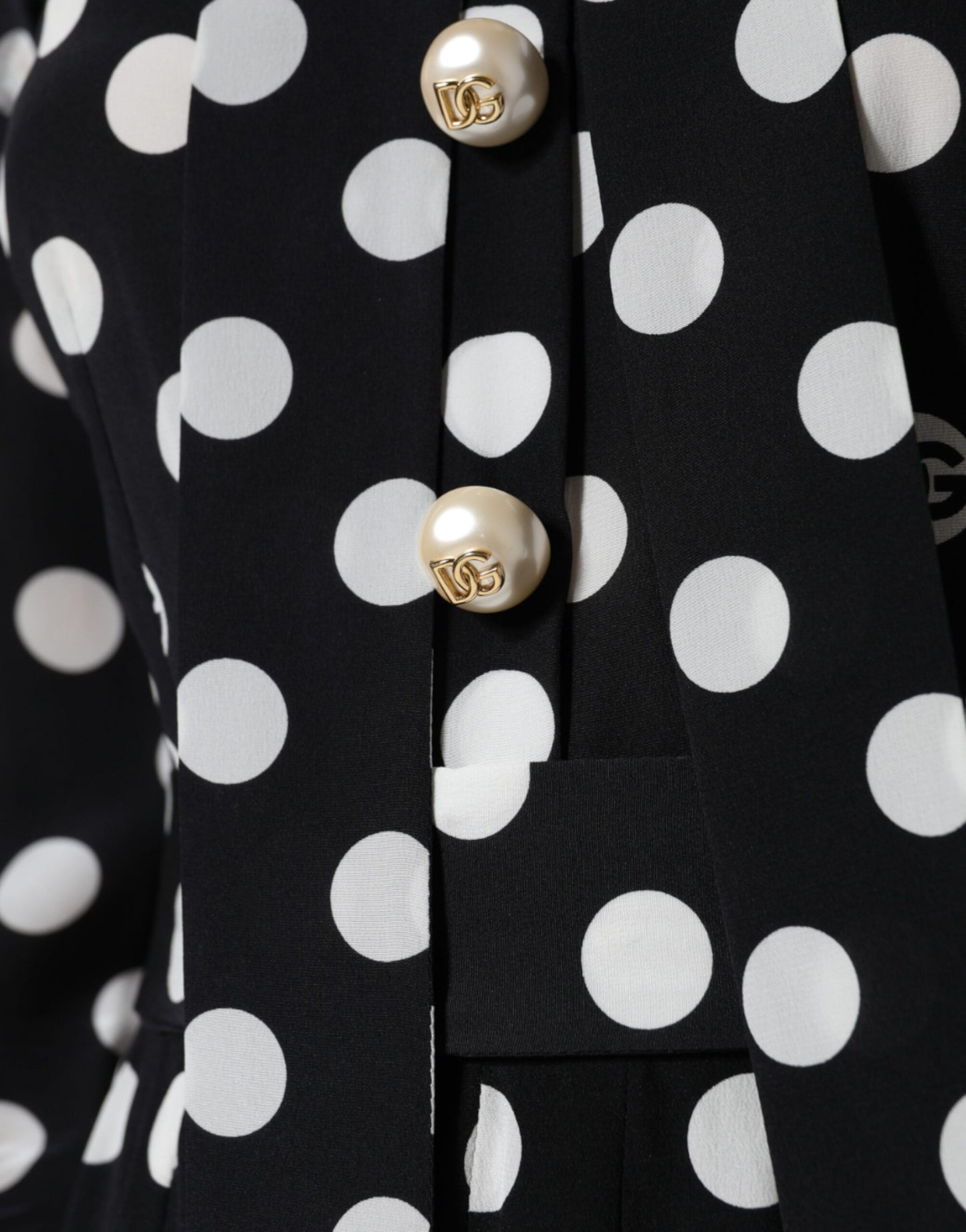 Dolce &amp; Gabbana Black White Polka Dot Ascot Collar Midi Dress