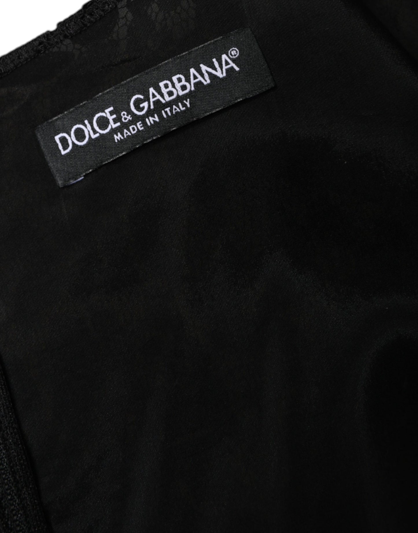 Dolce & Gabbana Schwarzes, geblümtes, ärmelloses Minikleid aus Spitze