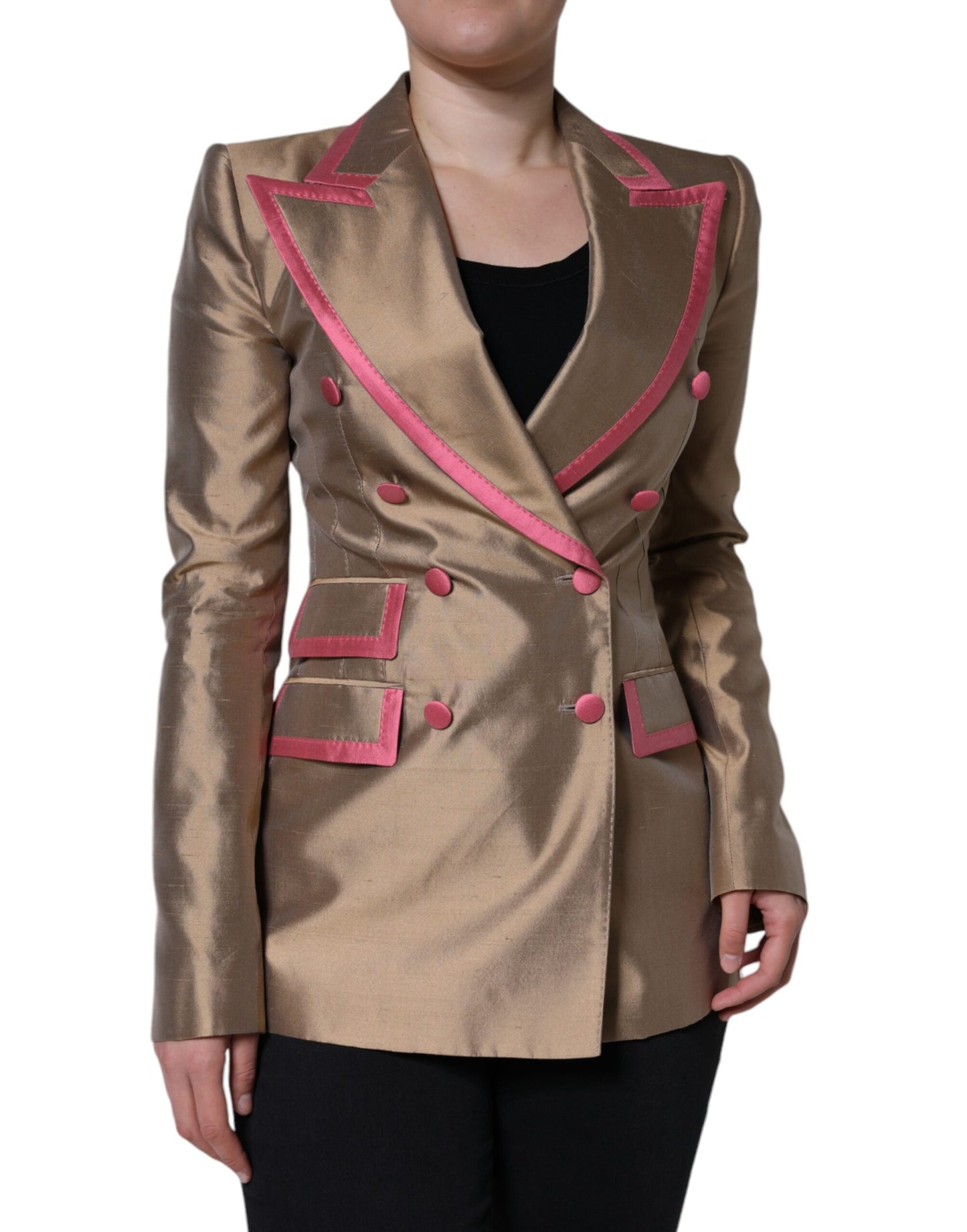 Dolce & Gabbana Metallische braune doppelreihige Blazerjacke