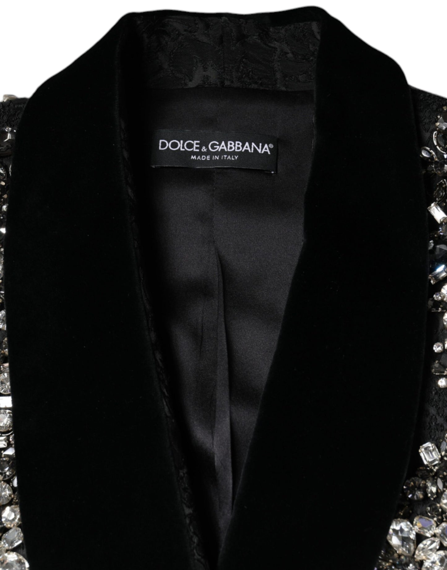 Dolce & Gabbana Schwarzer Jacquard-Kristall-Blumen-Jacke Blazer