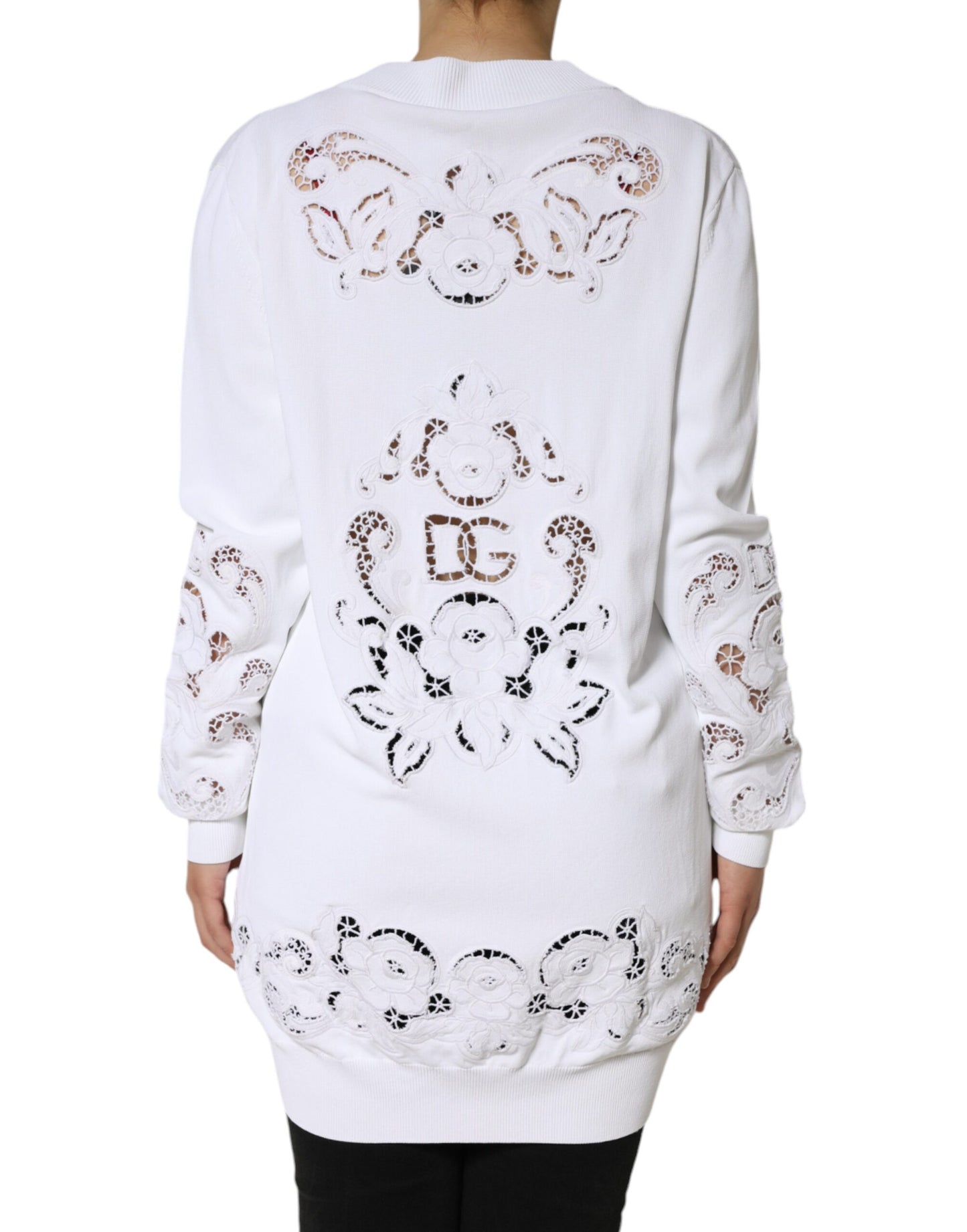 Dolce &amp; Gabbana White Viscose Floral Cut Out Cardigan Sweater