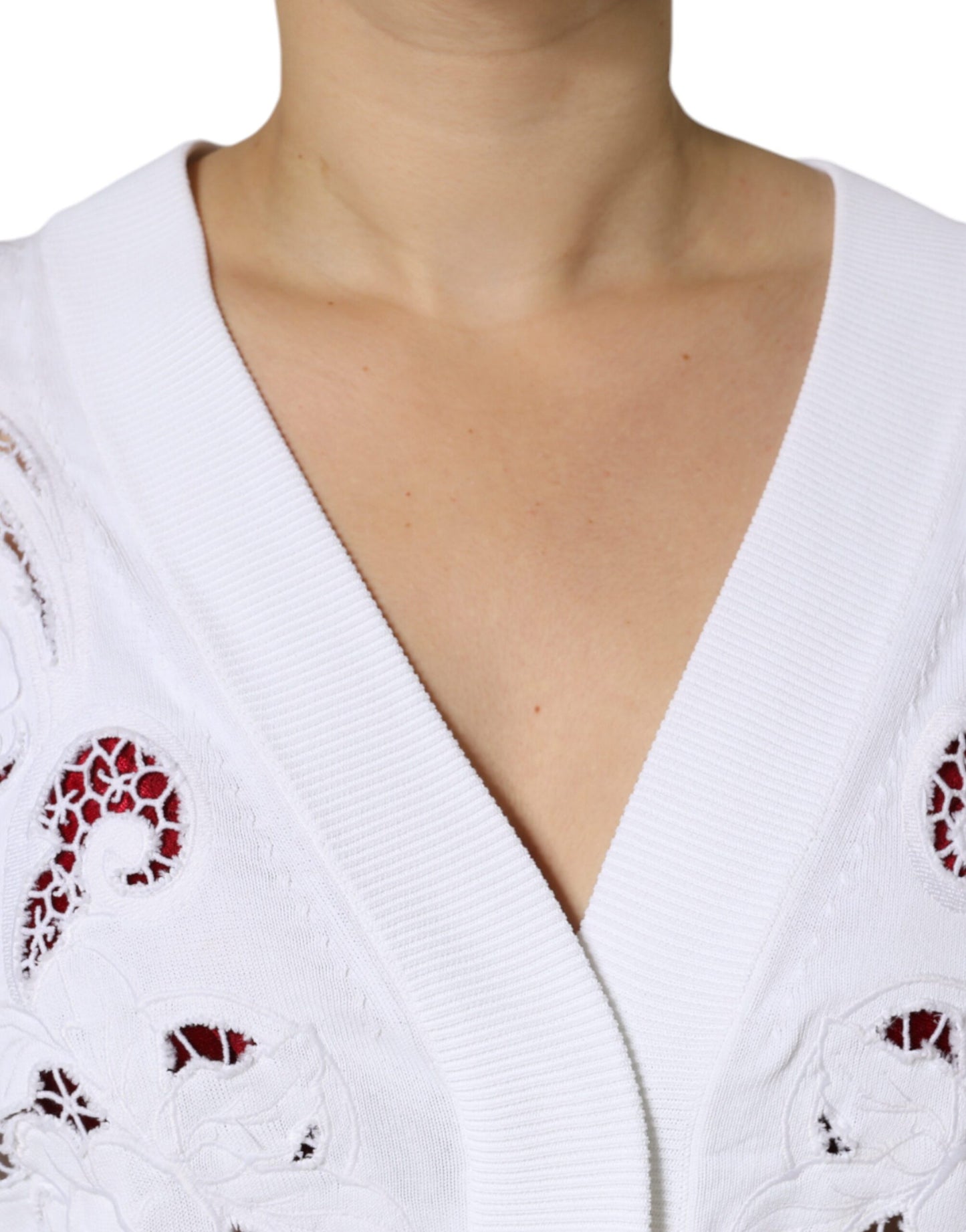 Dolce &amp; Gabbana White Viscose Floral Cut Out Cardigan Sweater