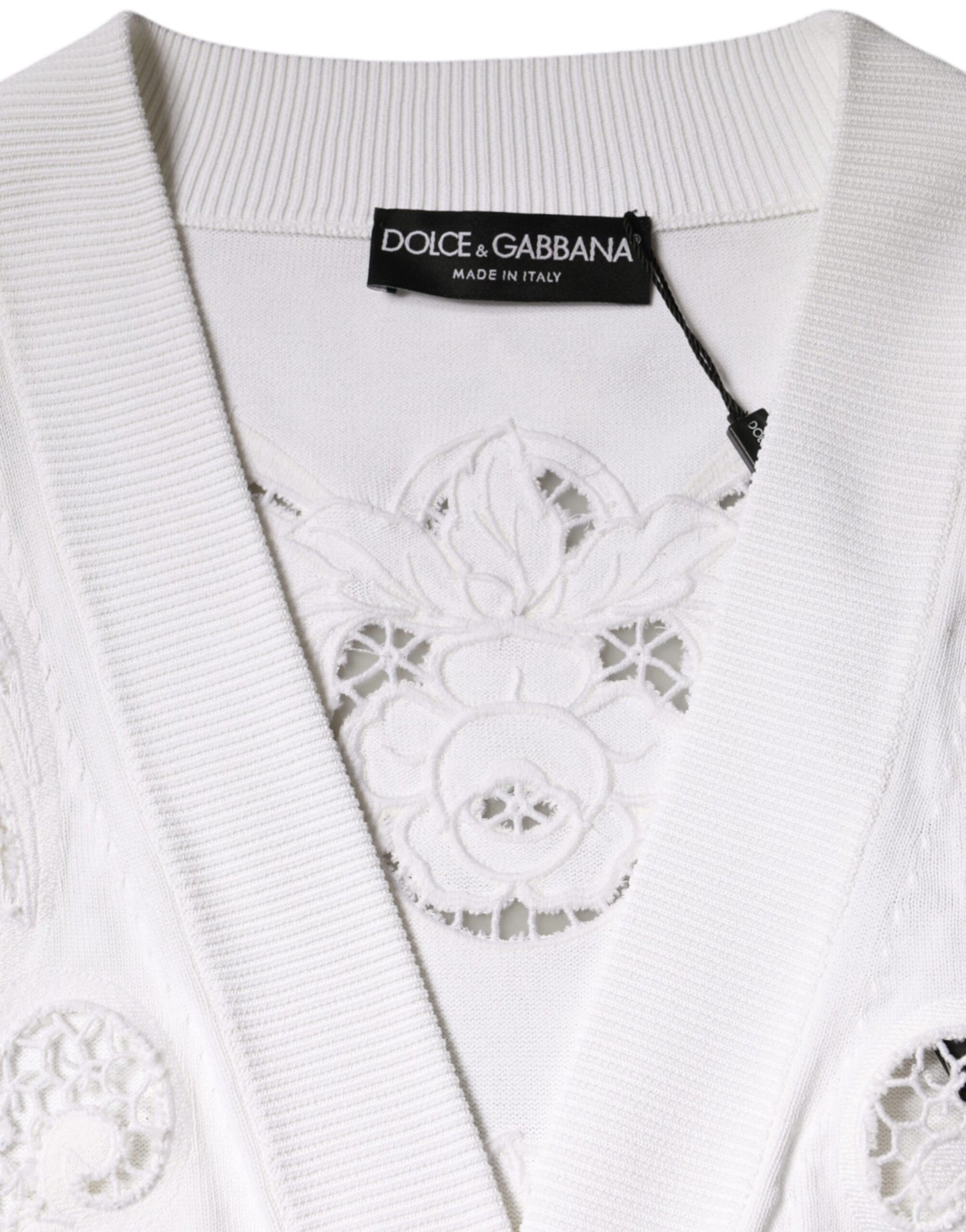 Dolce &amp; Gabbana White Viscose Floral Cut Out Cardigan Sweater