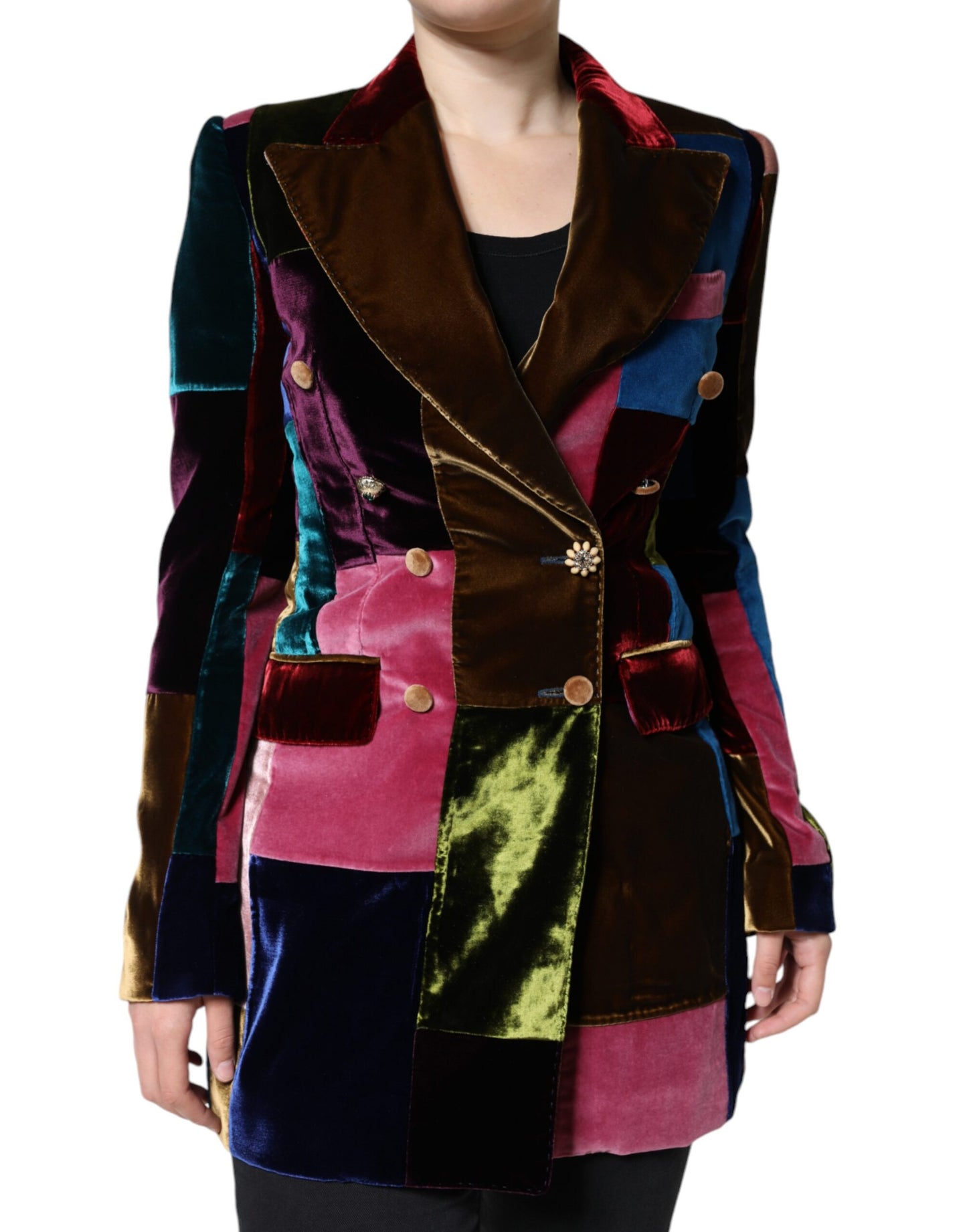 Dolce & Gabbana Multicolor Zweireihige Patchwork-Blazerjacke