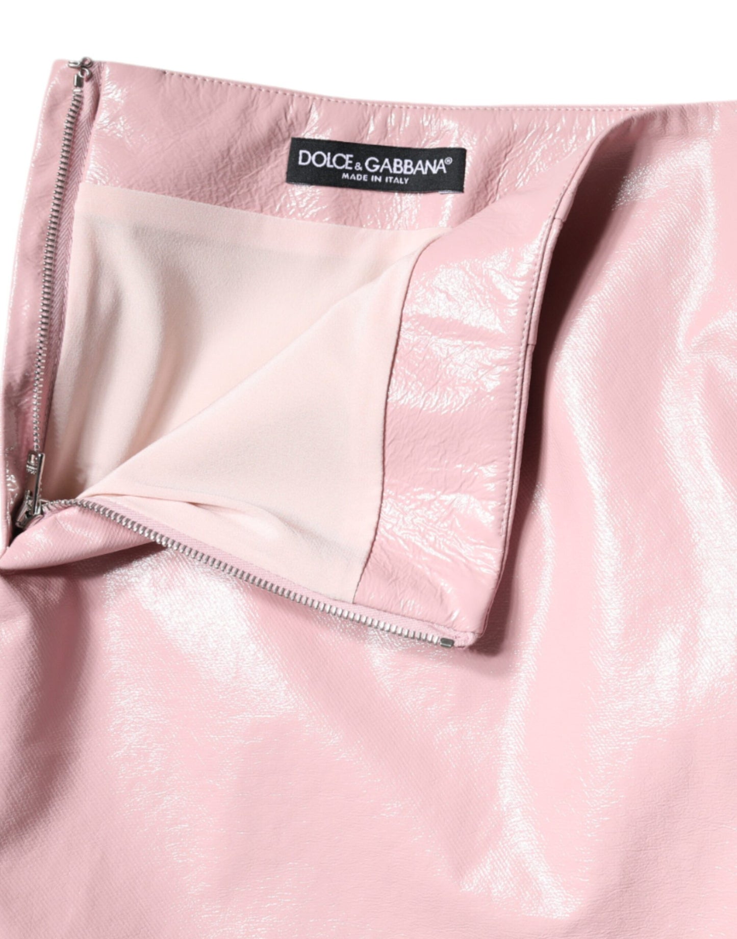 Dolce &amp; Gabbana Glossy Pink Cotton High Waist Mini Skirt